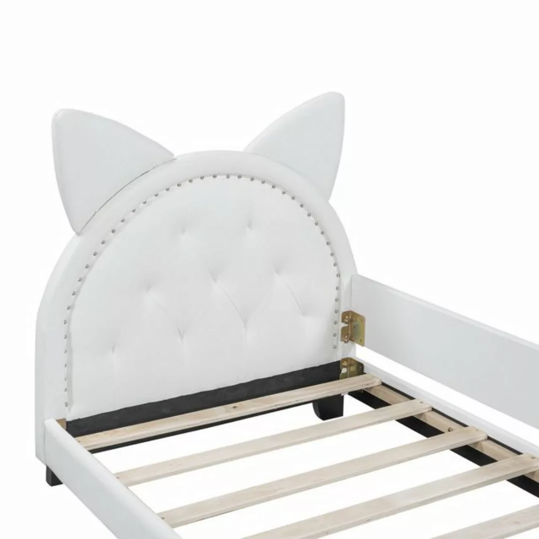 Merax Polsterbett mit Katzenkopf-Kopfteil und Lattenrost, Einzelbett 90x200 günstig online kaufen