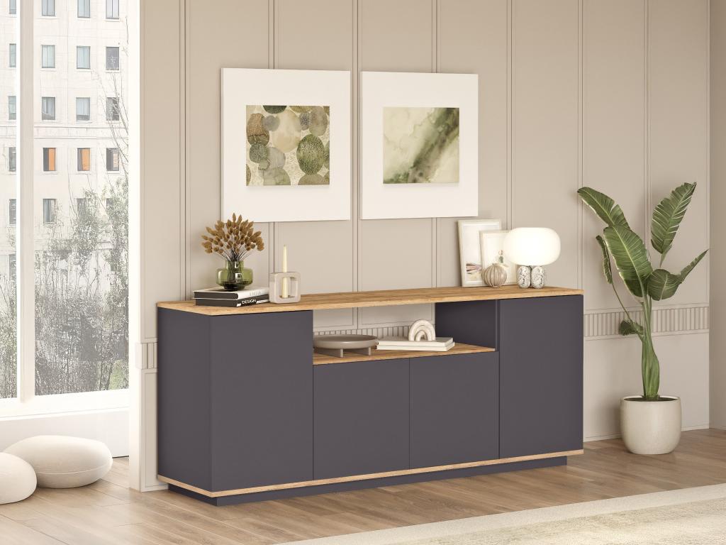 Sideboard mit 4 Türen & 1 Regal - Anthrazit & Holzfarben - LOTULA günstig online kaufen