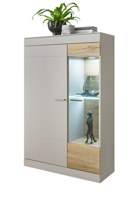 Furn.Design Stauraumvitrine Griego (Highboard in hellgrau mit Eiche, 90 x 1 günstig online kaufen