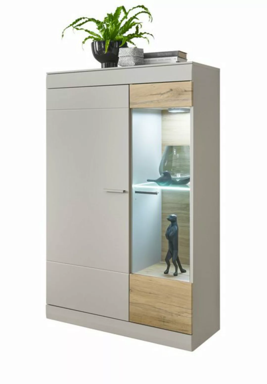 Furn.Design Stauraumvitrine Griego (Highboard in hellgrau mit Eiche, 90 x 1 günstig online kaufen