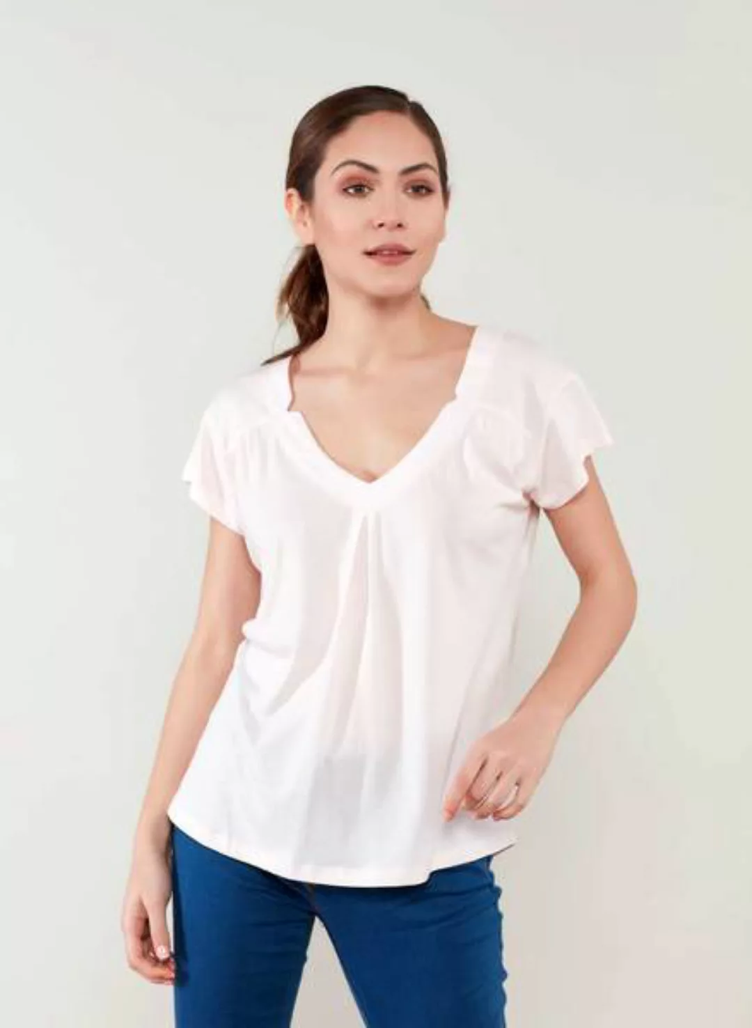T-shirt Aus Tencel® Und Baumwolle Mit Längerem Rückenteil günstig online kaufen