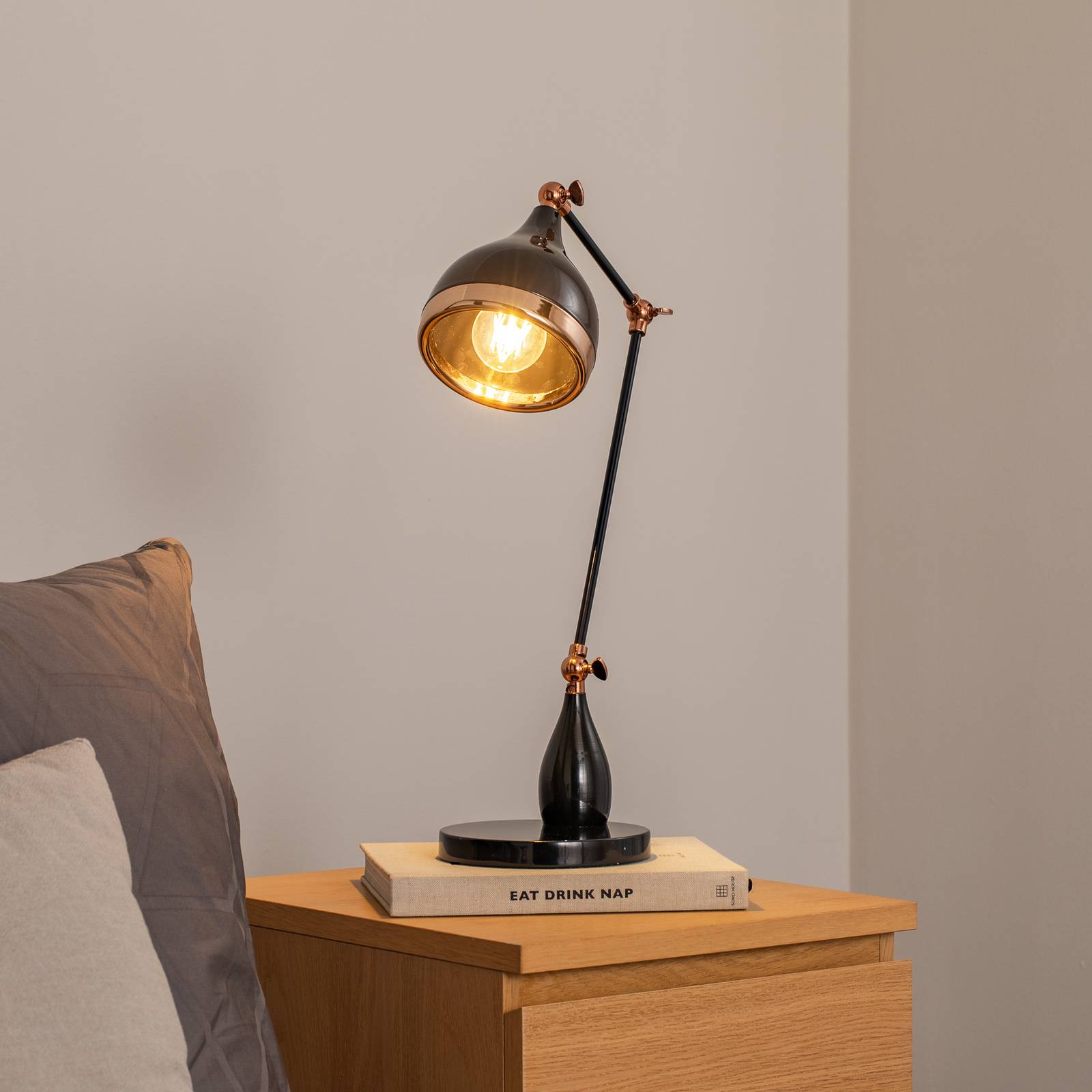 Tischleuchte Yildo 7015, schwarz/kupfer, Metall, Höhe 50 cm günstig online kaufen