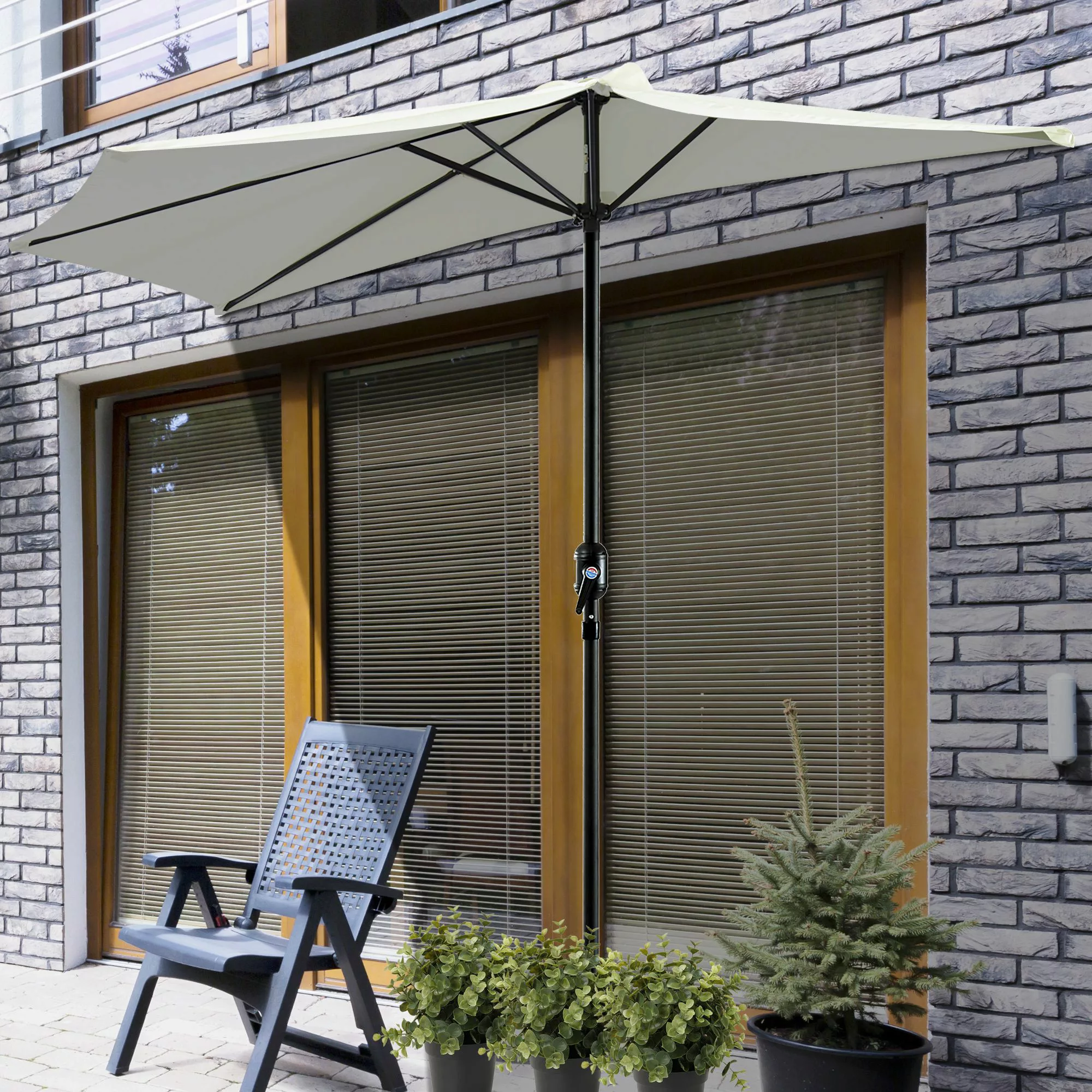 Outsunny Halber Sonnenschirm Ø 2,7 m Balkonsonnenschirm 5 Metallstreben Pol günstig online kaufen