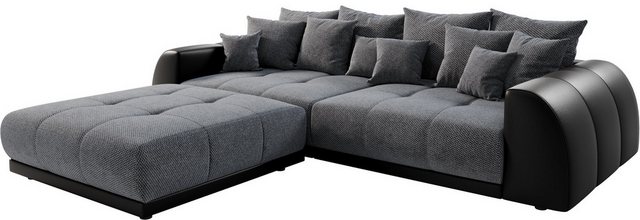 DELIFE Big-Sofa Violetta, Schwarz 310x135 cm inklusive Hocker und Kissen Bi günstig online kaufen