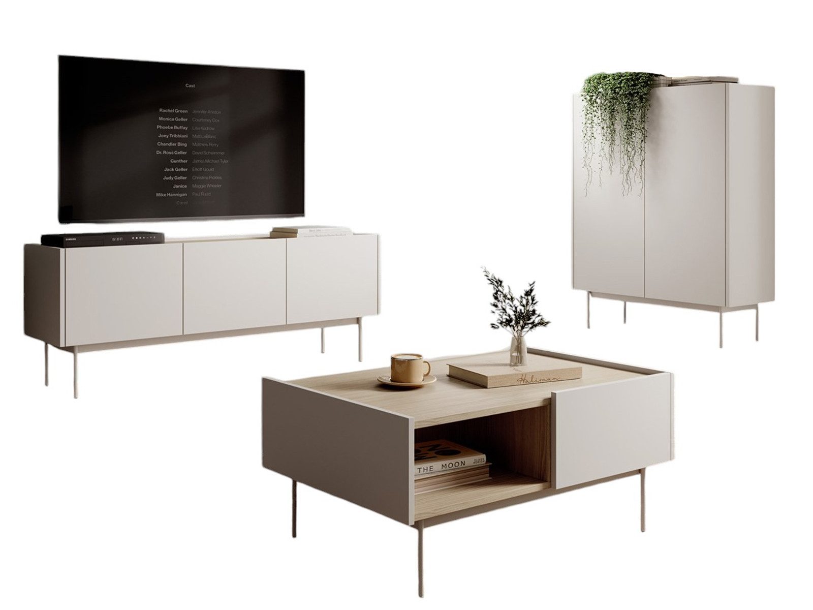 Compleo Wohnzimmer-Set (TV-Lowboard, Kommode, Couchtisch) Möbelfarbe günstig online kaufen