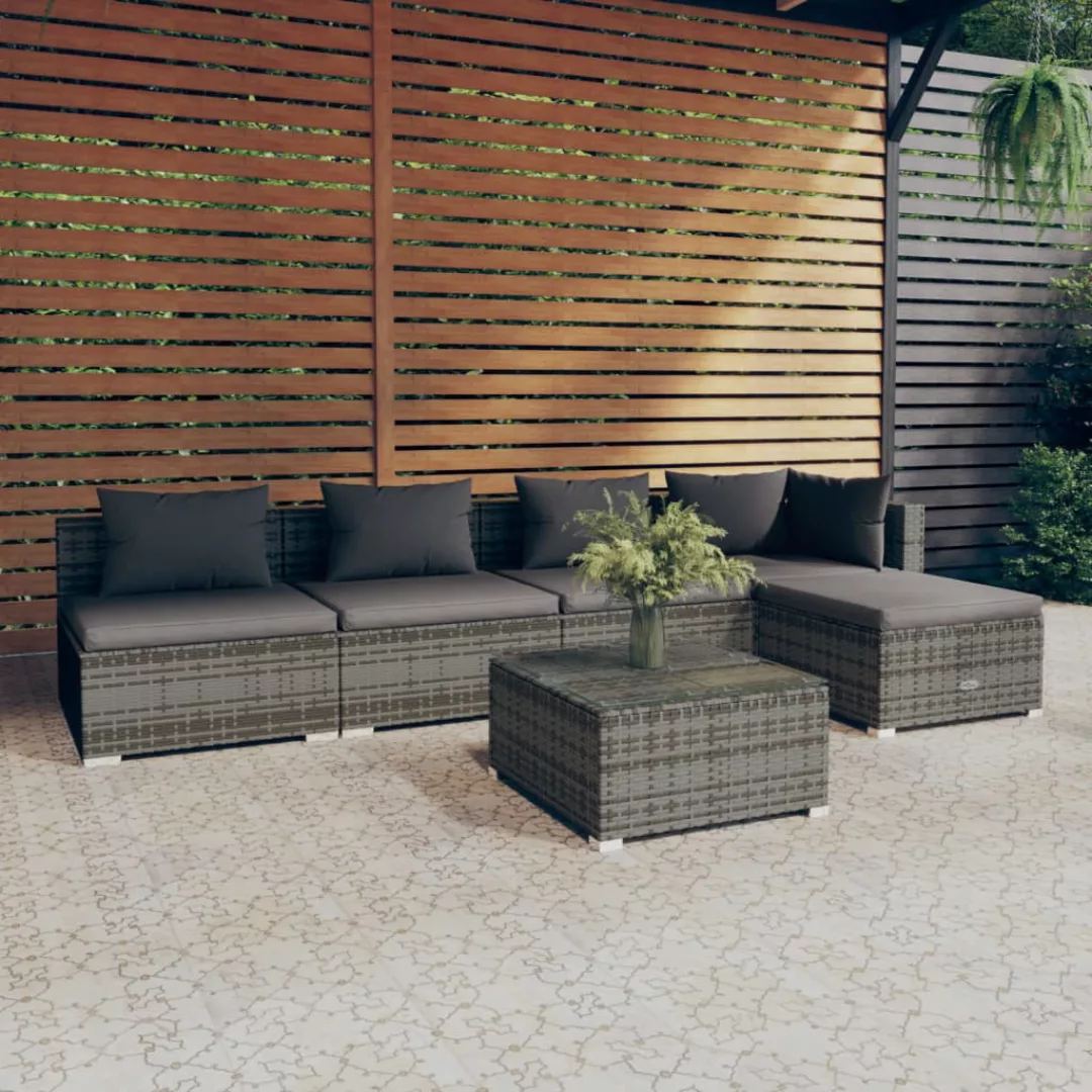 Vidaxl 6-tlg. Garten-lounge-set Mit Kissen Poly Rattan Grau günstig online kaufen