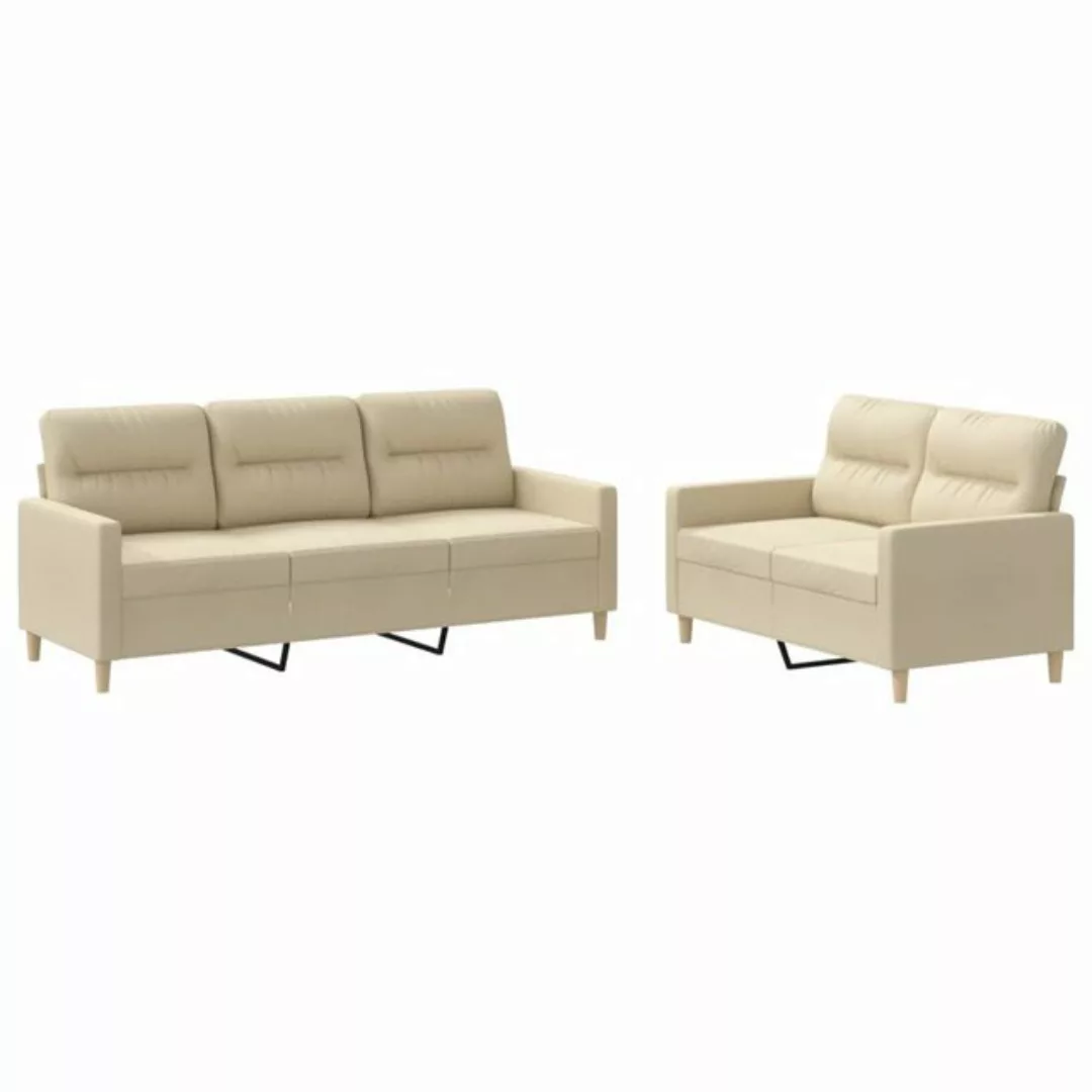 vidaXL Sofa 2-tlg. Sofagarnitur mit Kissen Creme Stoff günstig online kaufen