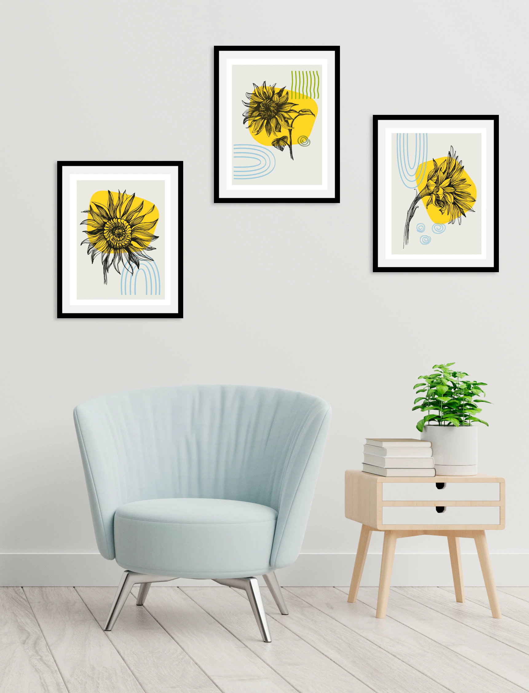 queence Bild "Sonnenblumen", (1 St.), HD Premium Poster-Druck inkl. Holzrah günstig online kaufen