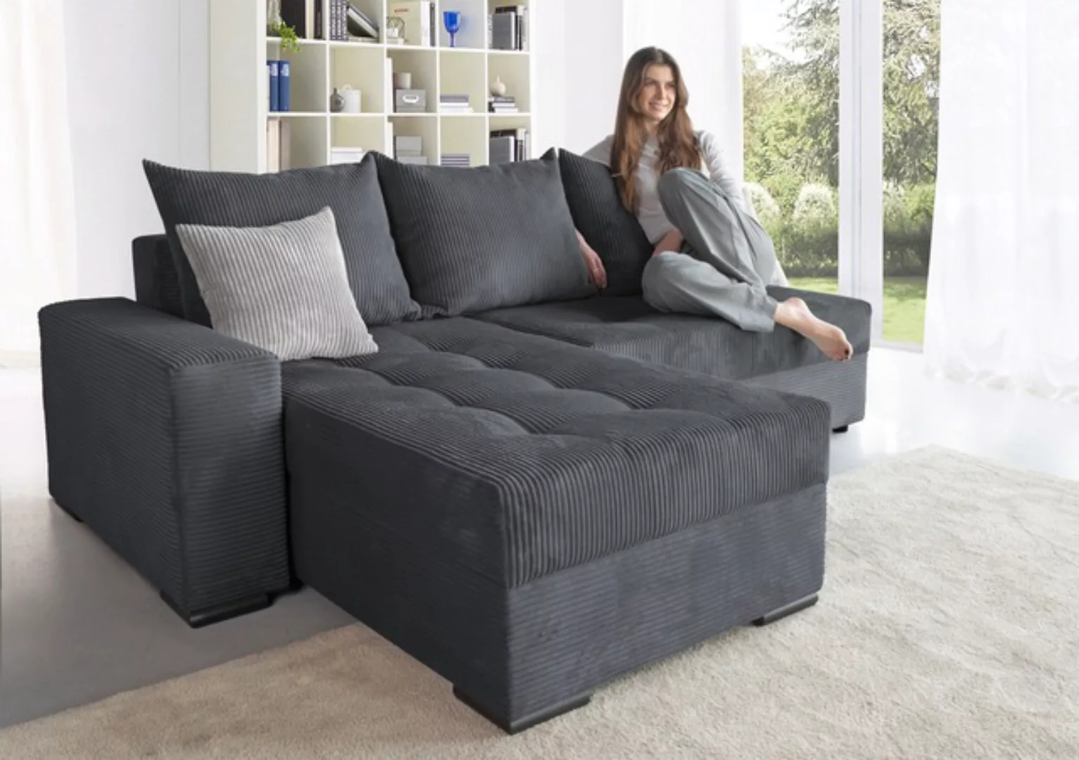 COLLECTION AB Ecksofa »Josy L-Form, Breite 214 cm, mit 3 großen Rückenkisse günstig online kaufen