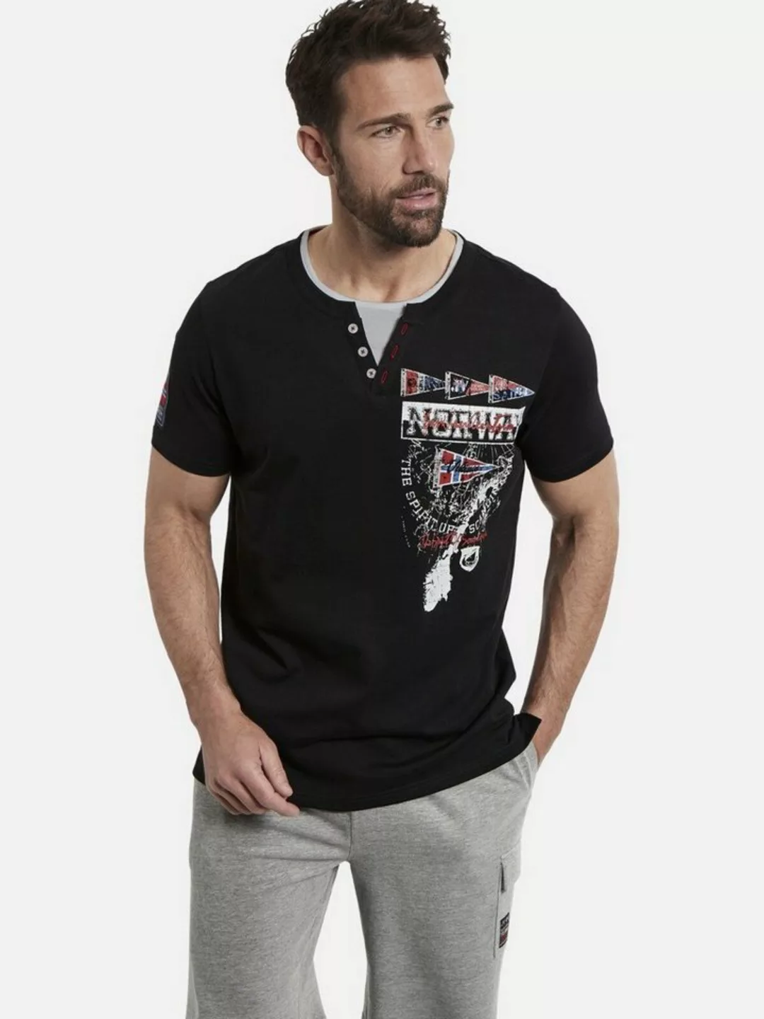 Jan Vanderstorm T-Shirt PEDER mit 3-fach Knopfleiste günstig online kaufen