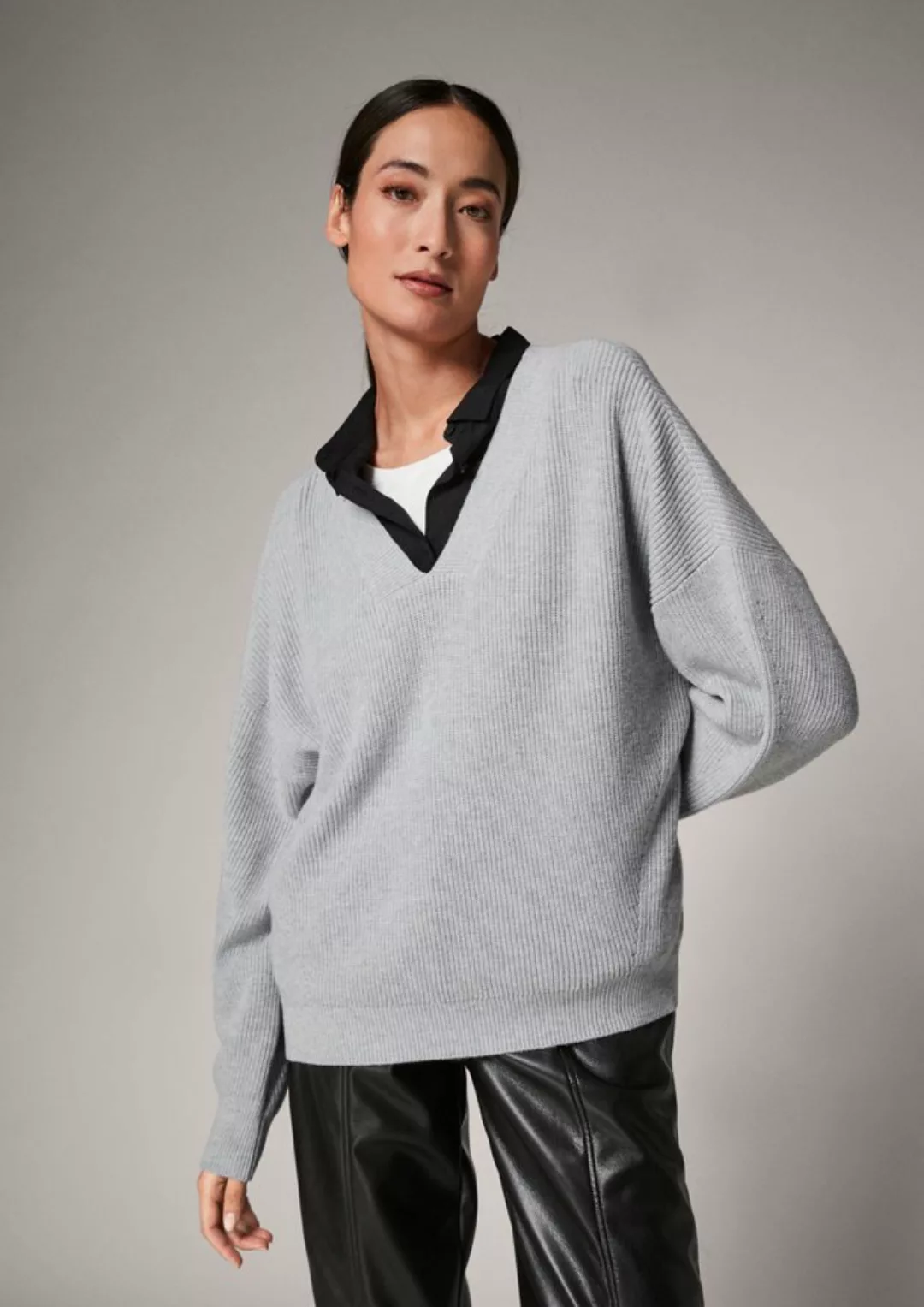 comma casual identity Langarmshirt Pullover im Loose Fit Rippblende günstig online kaufen