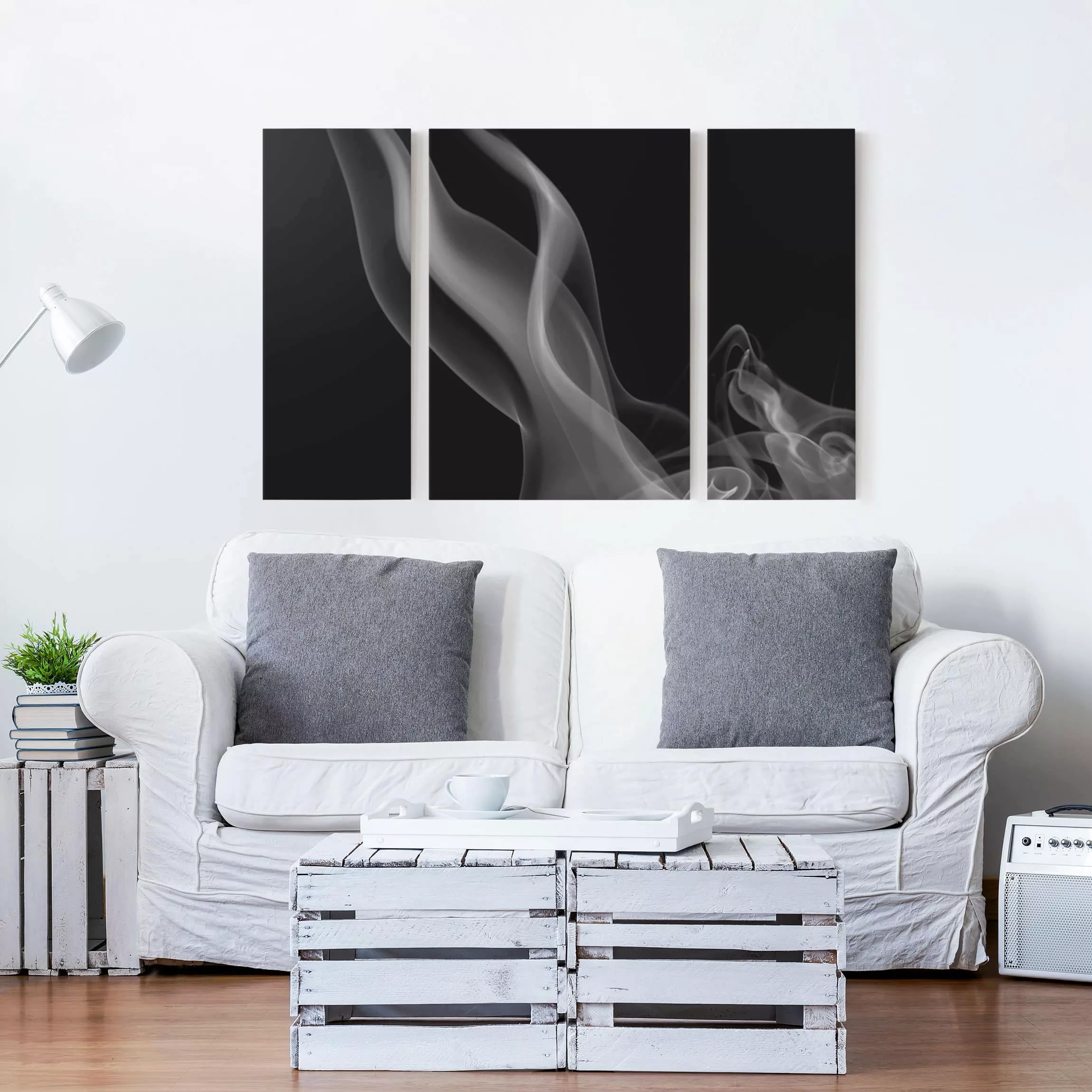 3-teiliges Leinwandbild Abstrakt - Querformat Silver Smoke günstig online kaufen