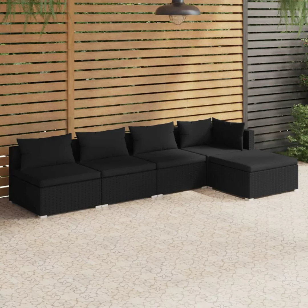 Vidaxl 5-tlg. Garten-lounge-set Mit Kissen Poly Rattan Schwarz günstig online kaufen