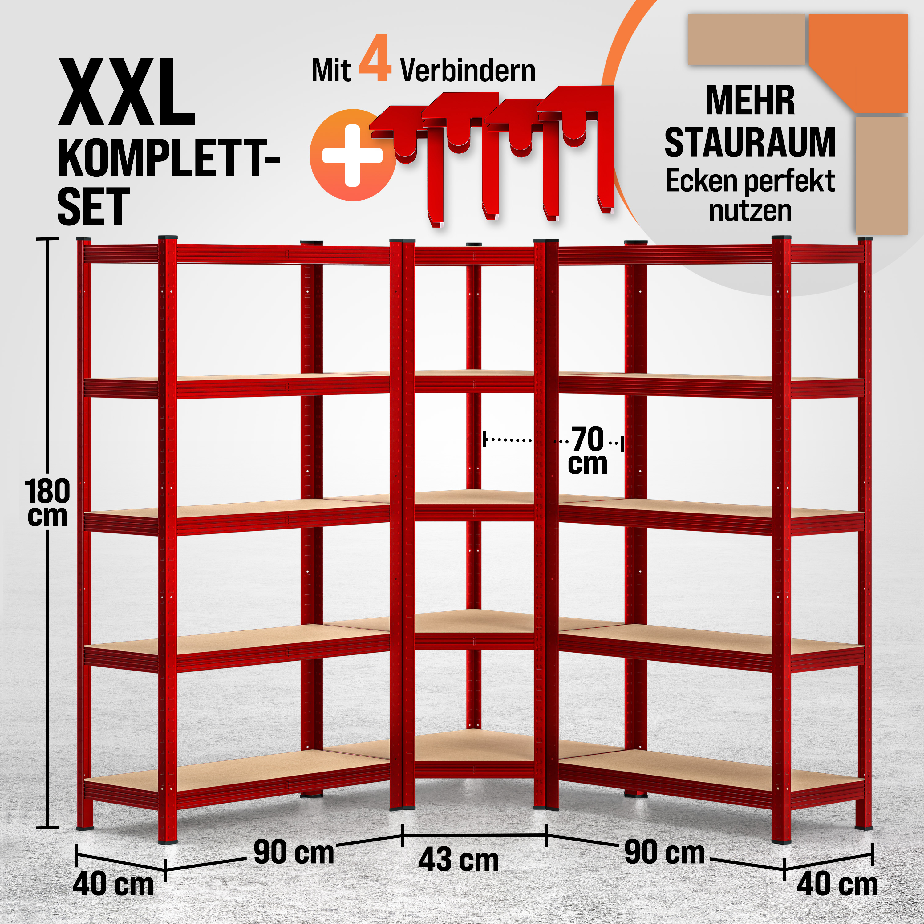 Schwerlast- und Eckregal 3er-Set Rot je 875kg günstig online kaufen