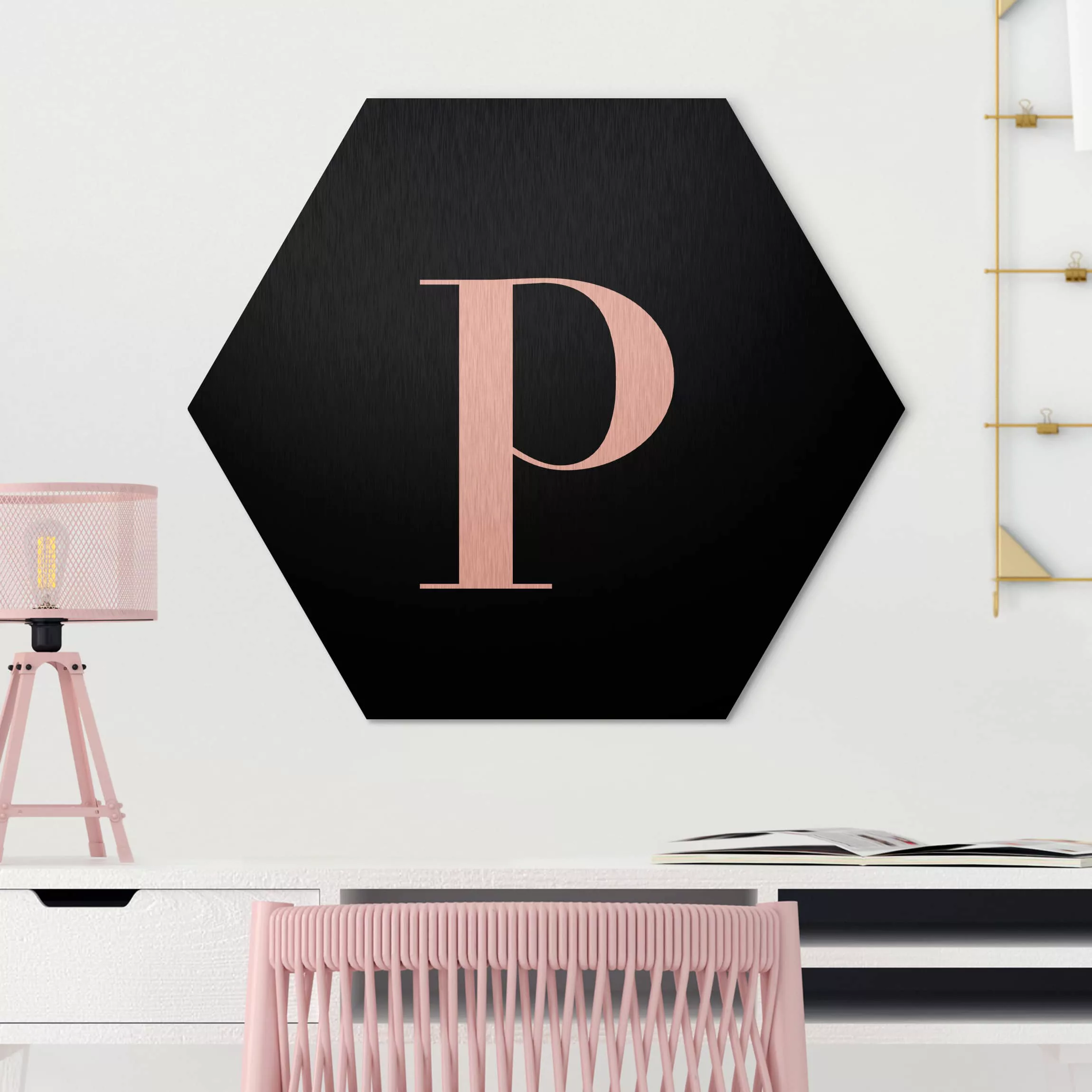 Hexagon-Alu-Dibond Bild Buchstaben Buchstabe Serif Schwarz P günstig online kaufen
