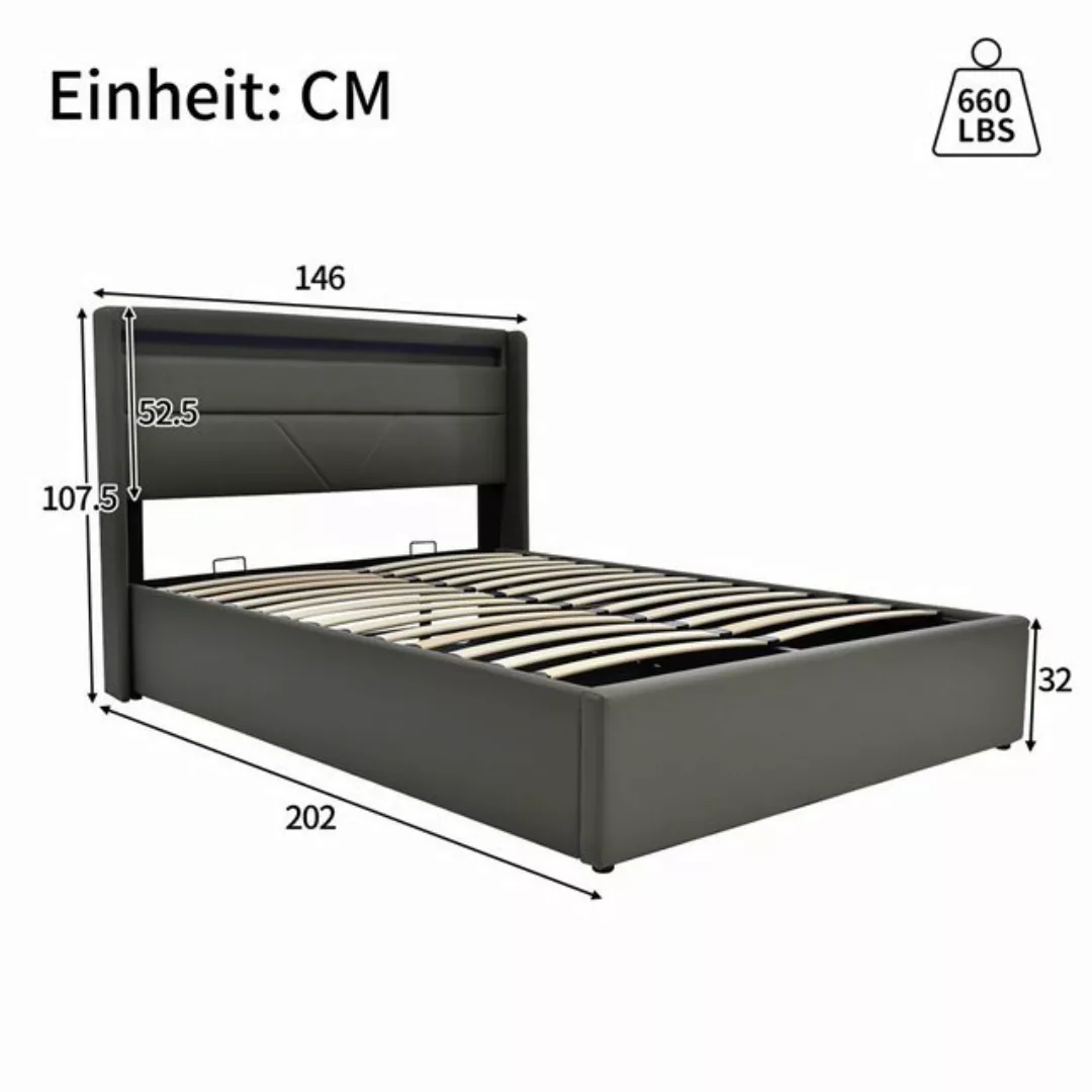 Fangqi Stauraumbett Hydraulisch Stauraumbett mit LED-Beleuchtungsleiste,140 günstig online kaufen