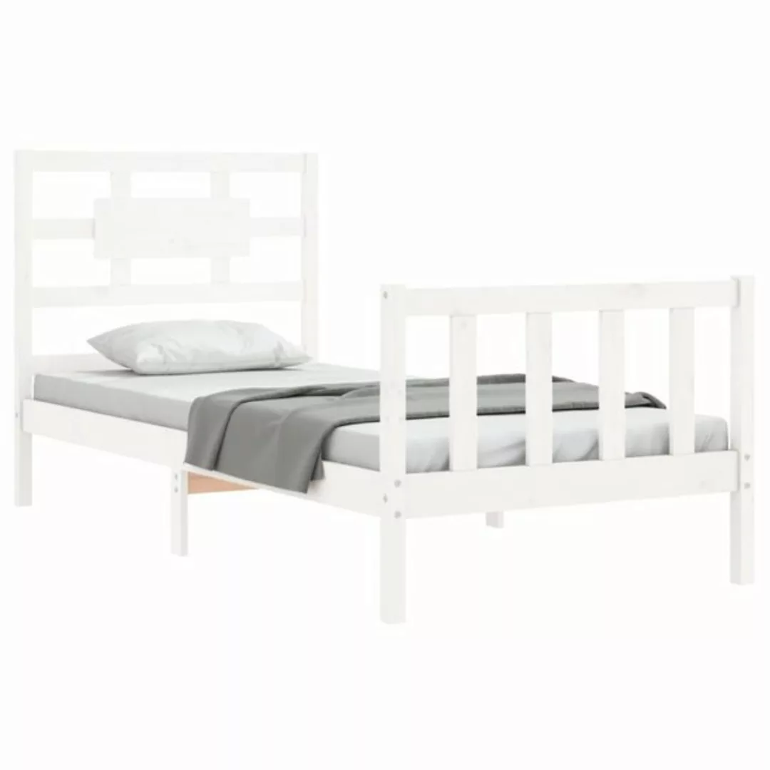 vidaXL Bett Massivholzbett mit Kopfteil Weiß 90x200 cm günstig online kaufen