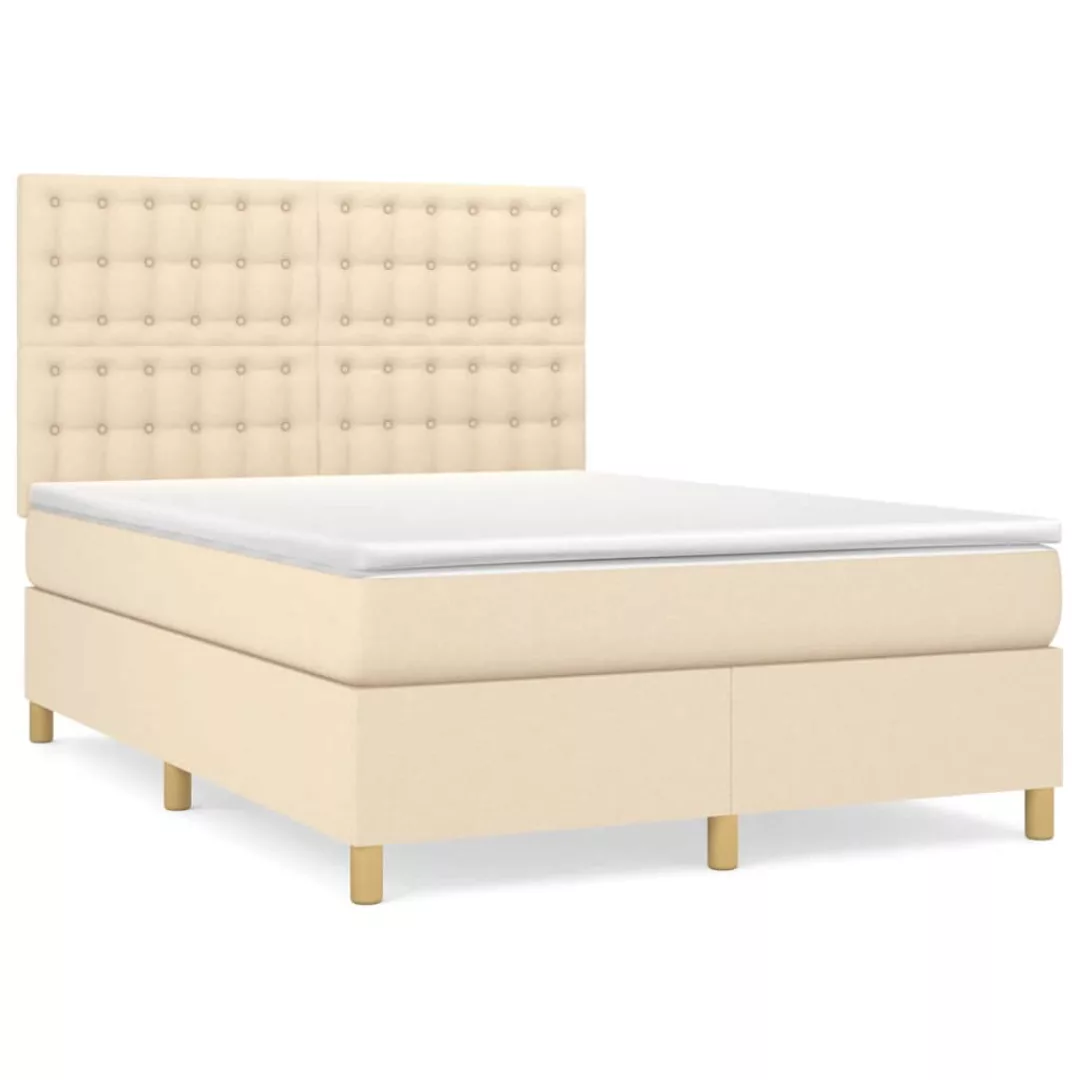 Vidaxl Boxspringbett Mit Matratze Creme 140x200 Cm Stoff günstig online kaufen