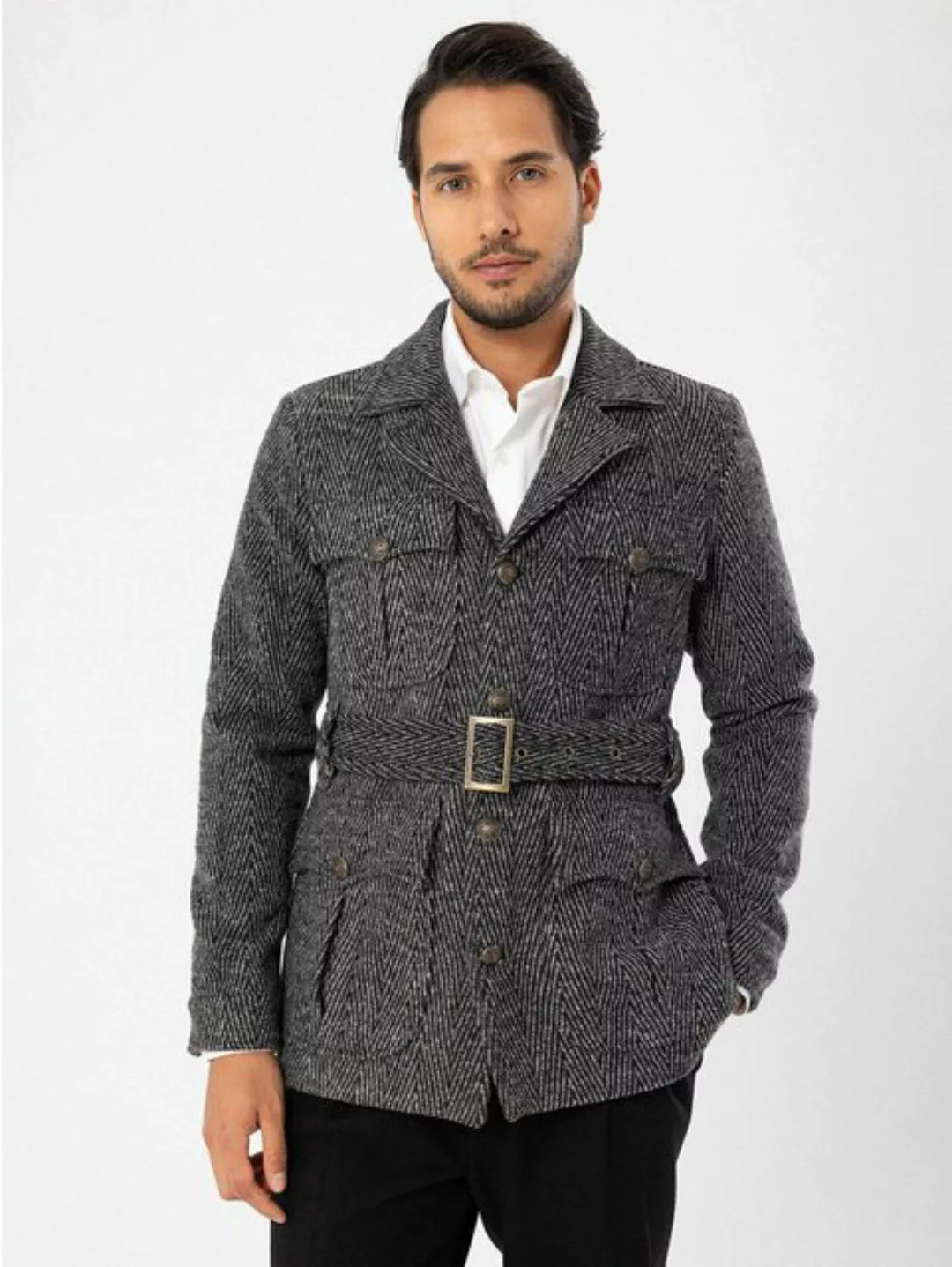 Antioch Wintermantel Herringbone Patterned Coat Belt Detailed günstig online kaufen