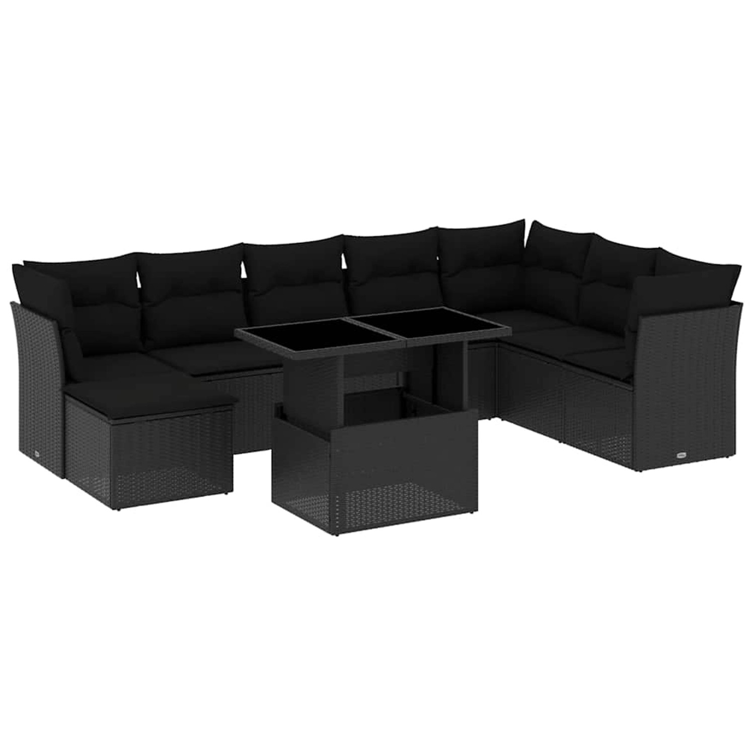 vidaXL 9-Tlg Garten-Sofagarnitur mit Kissen Schwarz Poly Rattan 3266785 günstig online kaufen