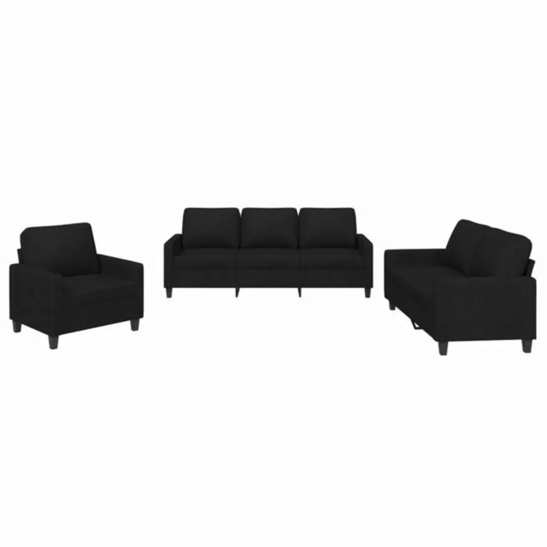 vidaXL Sofa 3-tlg. Sofagarnitur mit Kissen Schwarz Stoff günstig online kaufen