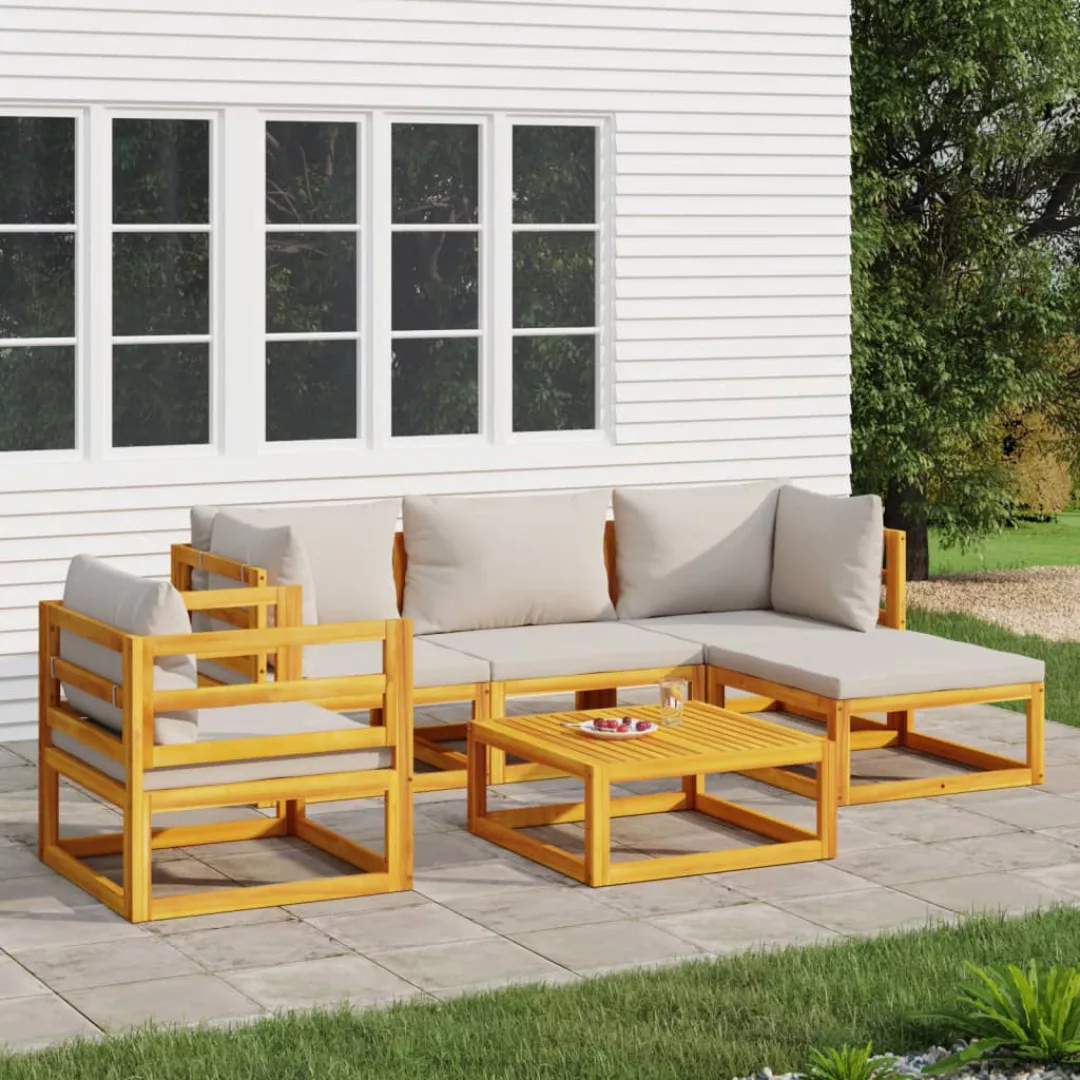 Vidaxl 6-tlg. Garten-lounge-set Mit Hellgrauen Kissen Massivholz günstig online kaufen