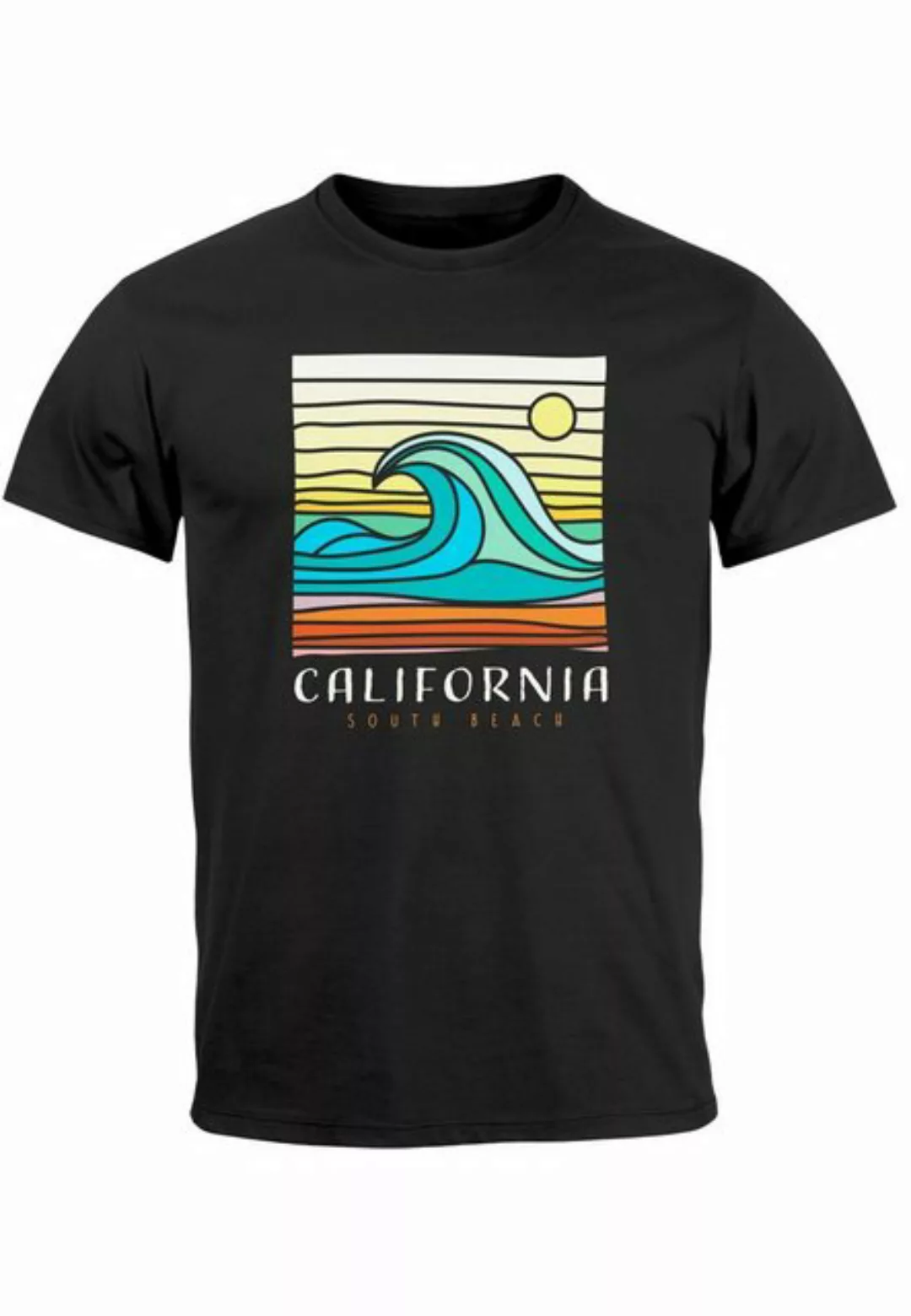 Neverless Print-Shirt Herren T-Shirt California South Beach Welle Wave Surf günstig online kaufen