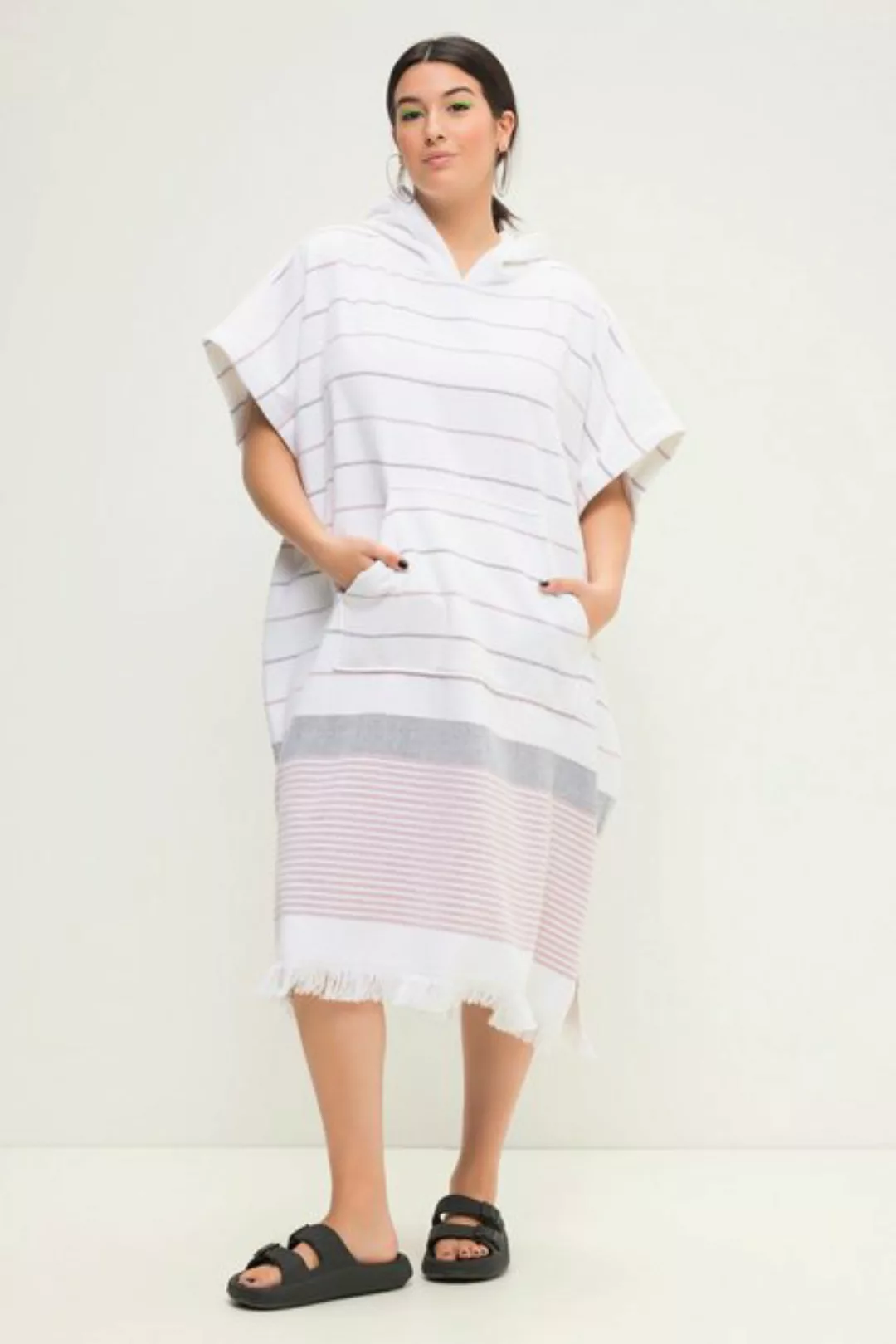 Studio Untold Sommerkleid Badeponcho Boxy Shape Kapuze Fransen Streifen günstig online kaufen