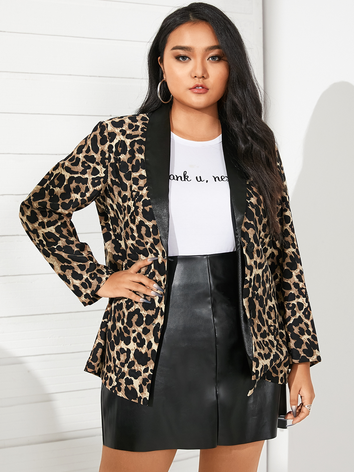 YOINS Plus Größe Reverskragen Leopard Langarm Blazer günstig online kaufen