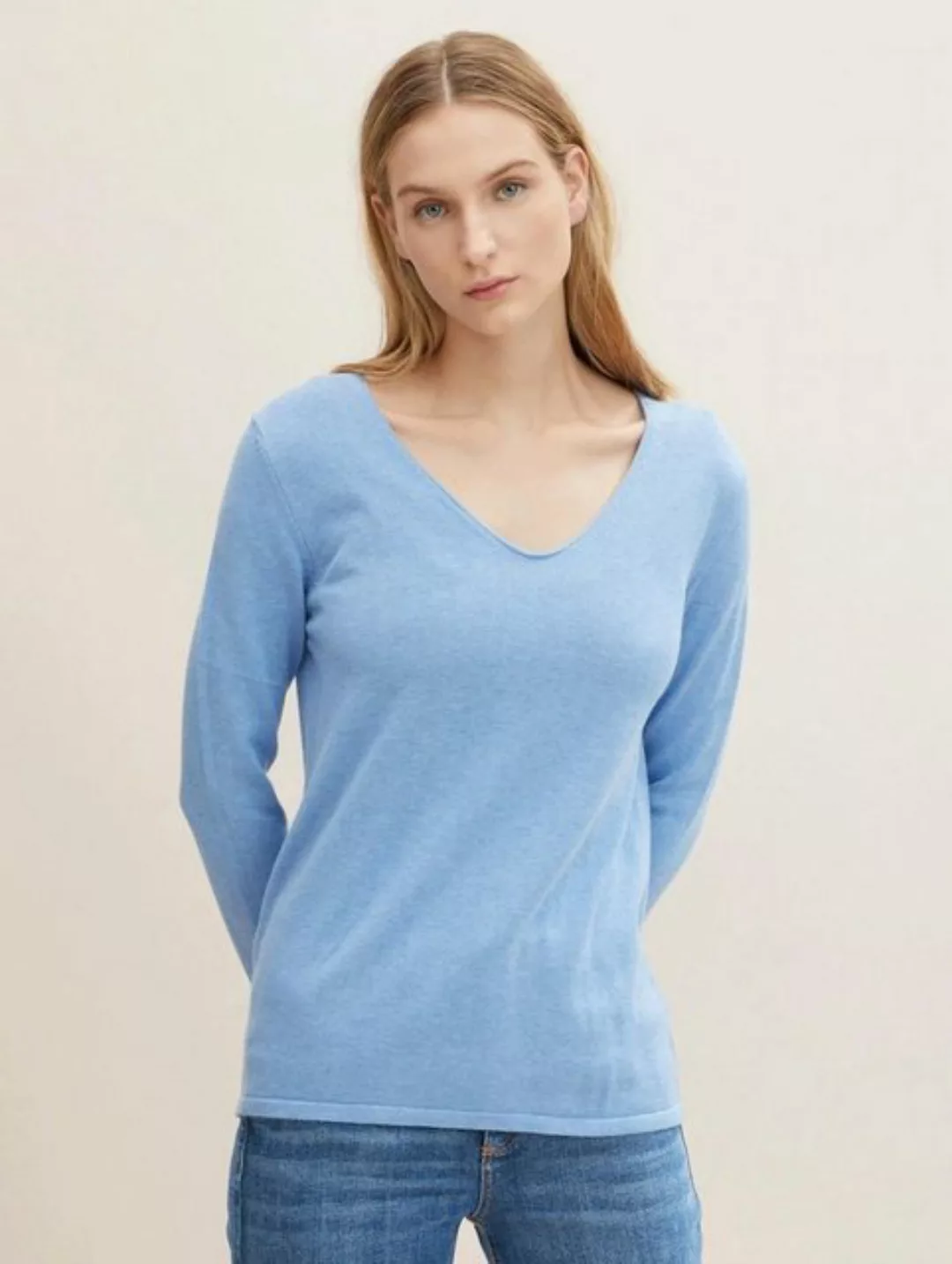 TOM TAILOR Strickpullover Dünner Strickpullover Basic V-Ausschnitt Stretch günstig online kaufen