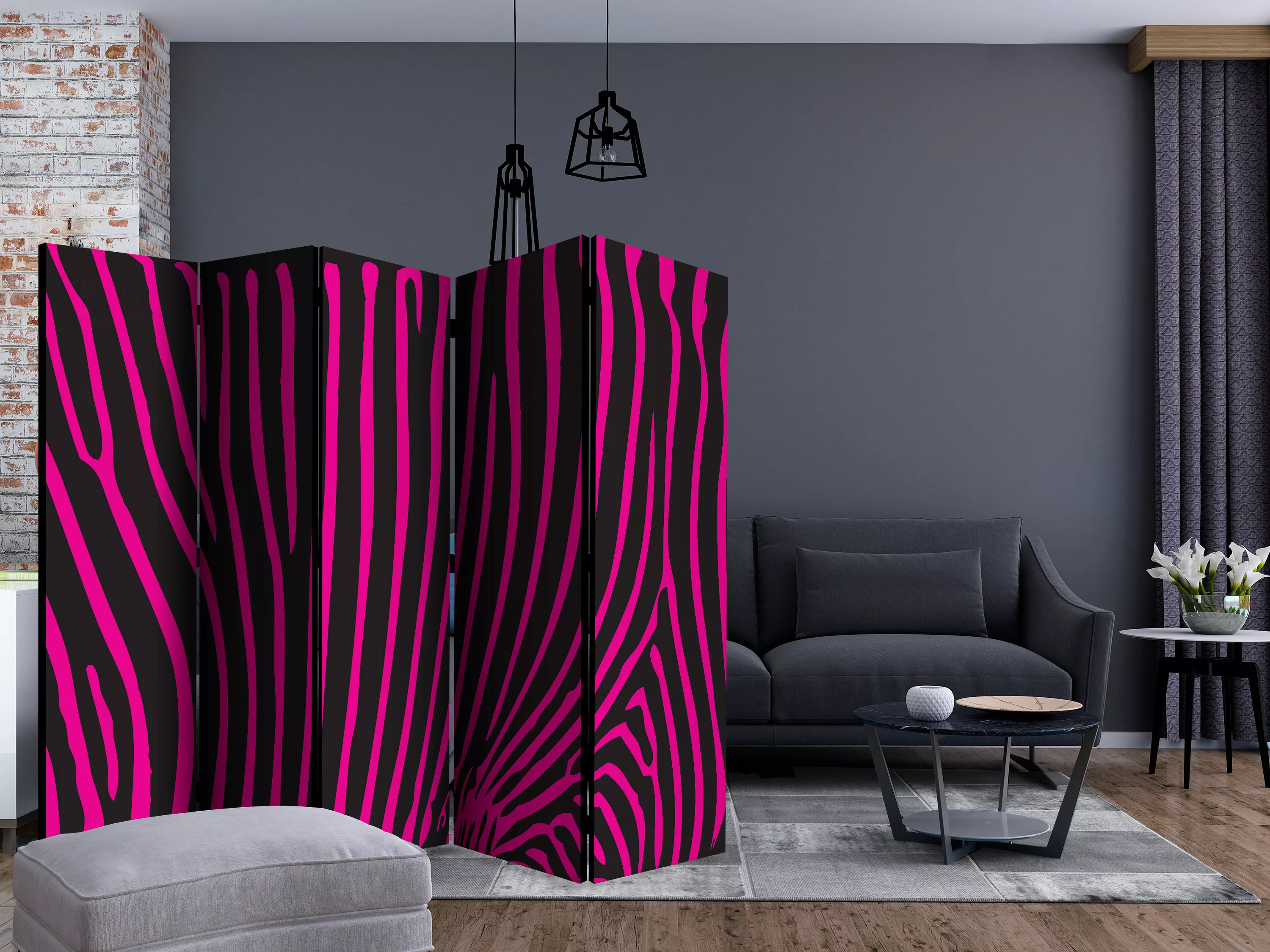 5-teiliges Paravent - Zebra Pattern (violet) Ii [room Dividers] günstig online kaufen