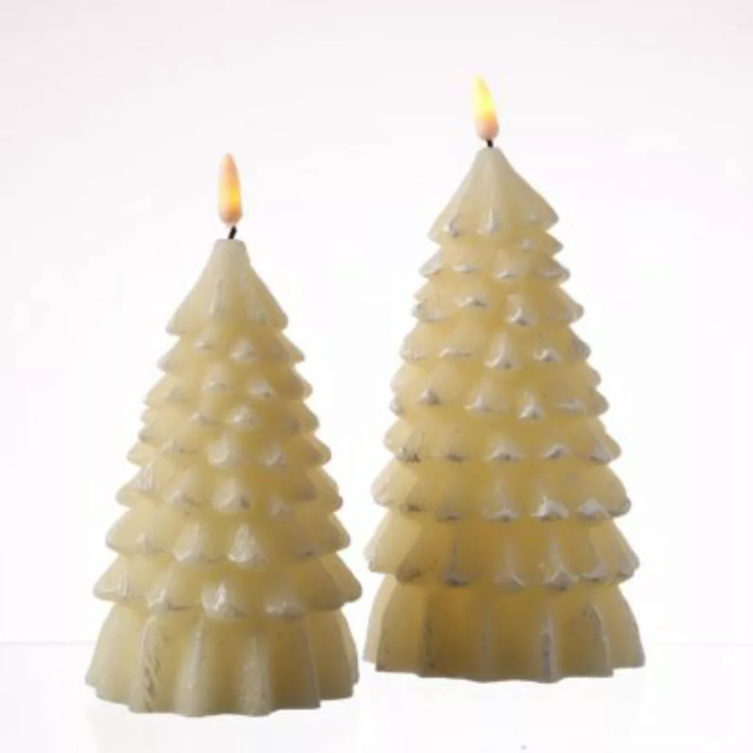 MARELIDA 2er Set LED Kerze Tannenbaum flackernd Echtwachs 2 Größen creme günstig online kaufen