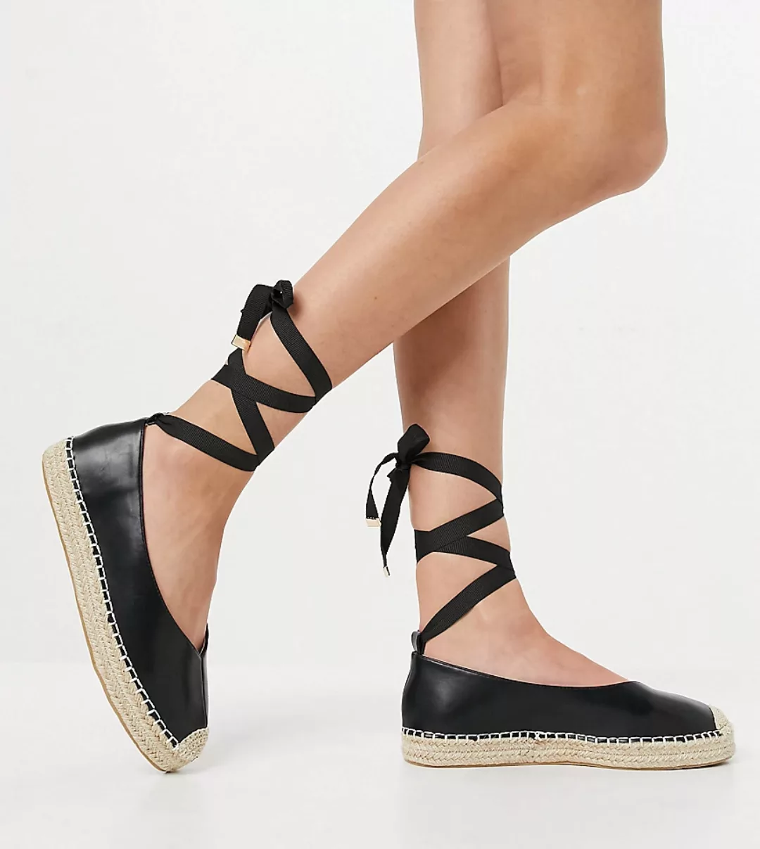 Glamorous Wide Fit – Espadrilles mit Knöchelschnürung in Schwarz günstig online kaufen