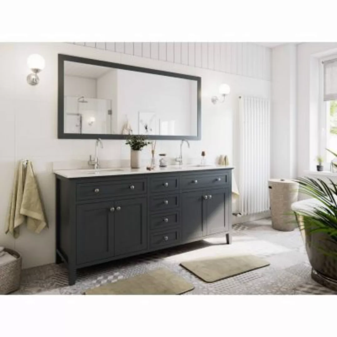 Lomadox Landhaus Massivholz Waschtisch Set in grau lackiert EVERETT-02 inkl günstig online kaufen