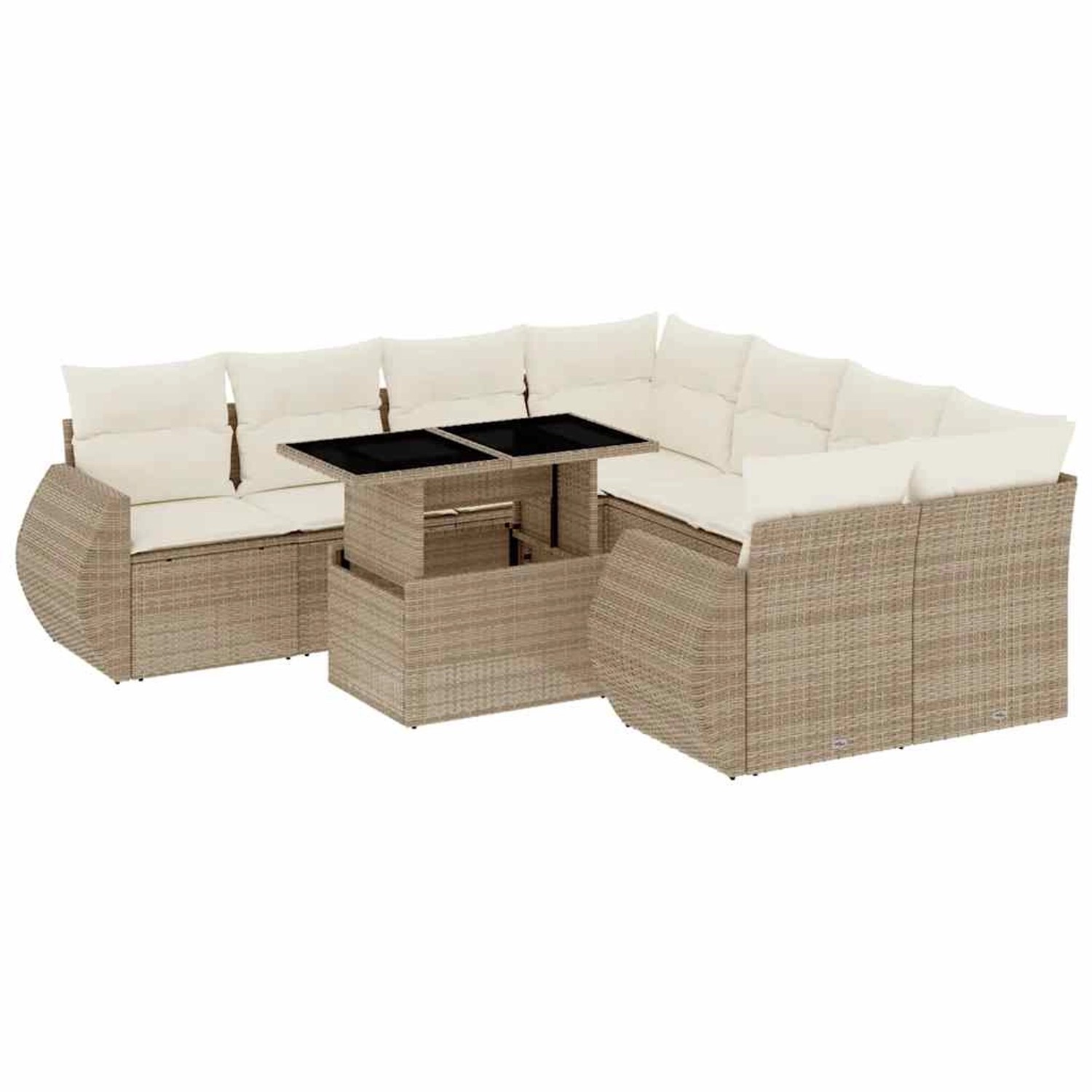 vidaXL 9-Tlg Garten-Sofagarnitur mit Kissen Beige Poly Rattan 3268428 günstig online kaufen