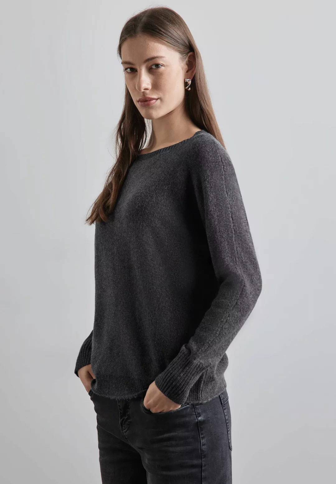 STREET ONE Strickpullover - Damen Dolman Pullover - U-Boot-Ausschnitt, Lang günstig online kaufen