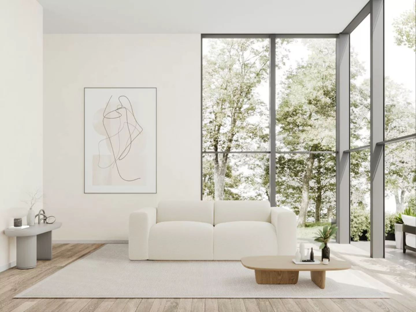 Sofa 3-Sitzer - Bouclé-Stoff - Weiß - POGNI von Maison Céphy günstig online kaufen