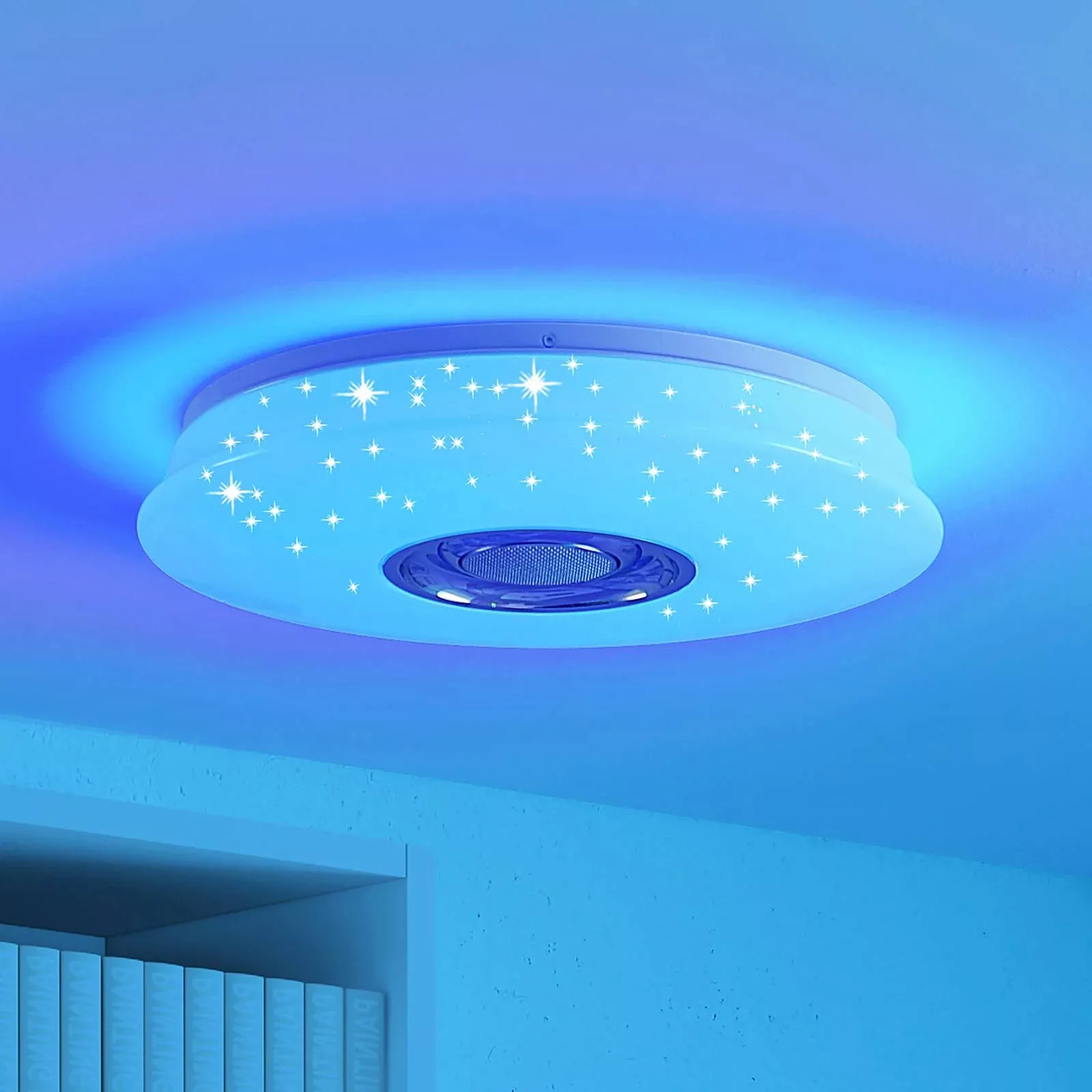 Lindby LED-Deckenlampe Elpida, Lautsprecher, weiß, Ø 39cm günstig online kaufen