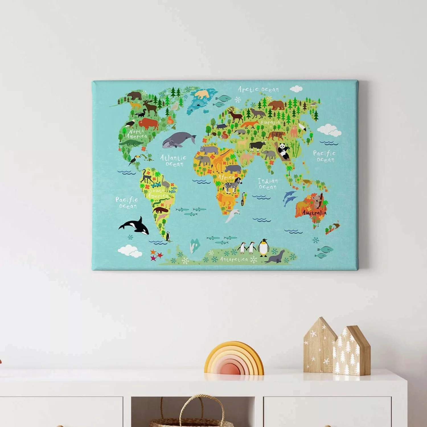Bricoflor Leinwand Als Weltkarte Für Kinderzimmer Buntes Bild Mit Landkarte günstig online kaufen
