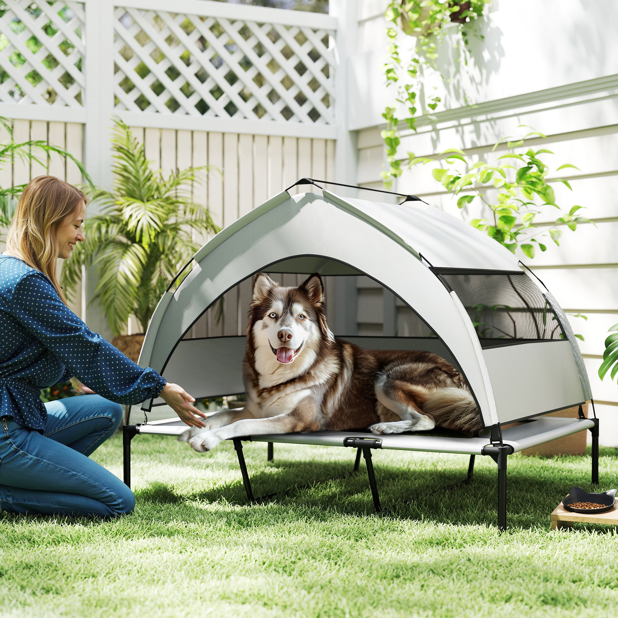 PawHut Hundebett erhöht um 23 cm mit abnehmbarer 3-seitiger Abdeckung, Groß günstig online kaufen