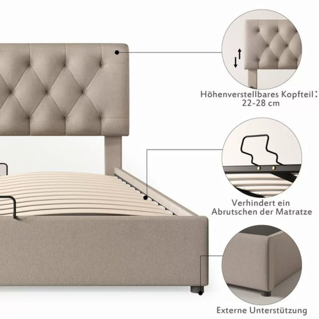 REDOM Polsterbett Doppelbett Bett Funktionsbett Massivholzbett gepolstert H günstig online kaufen