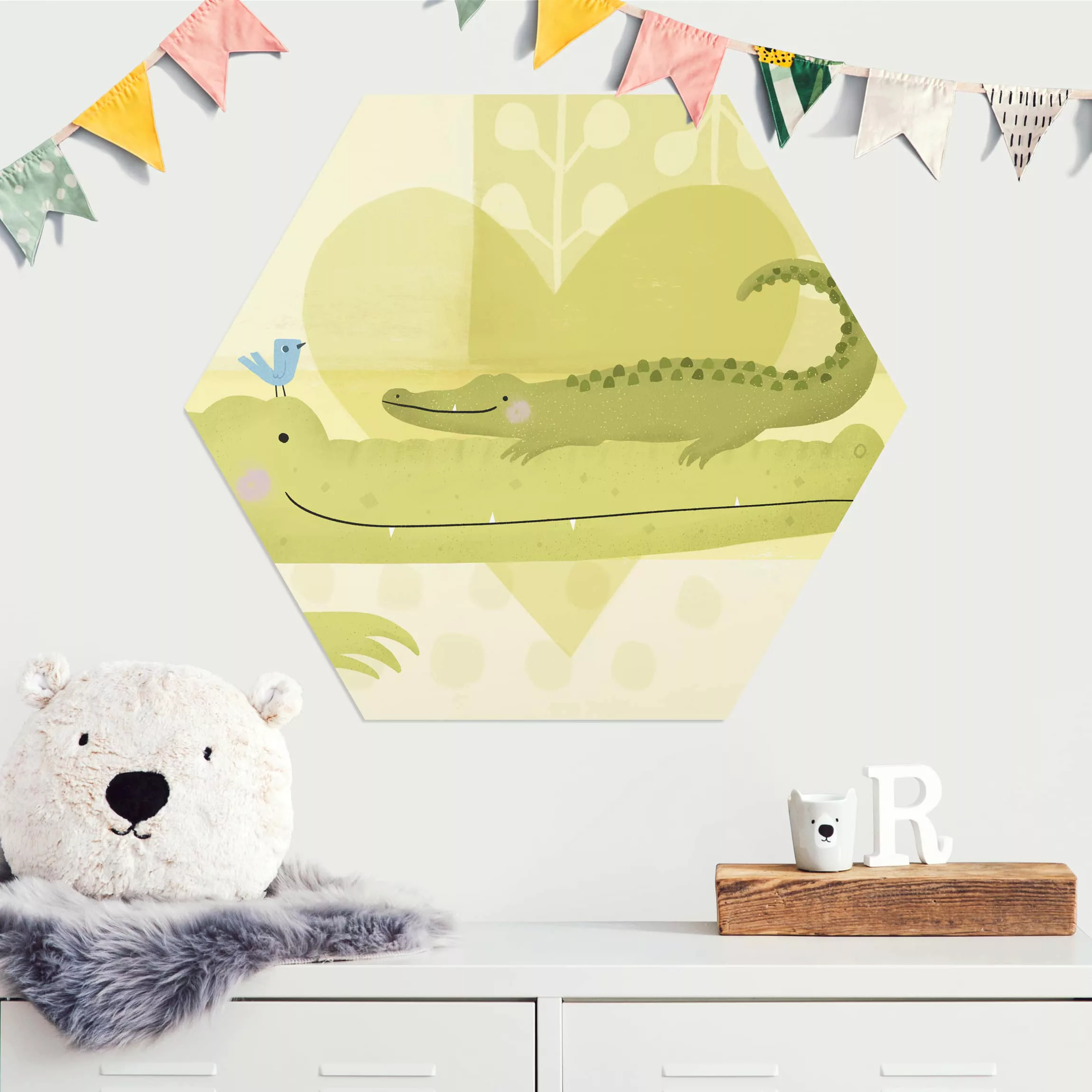 Hexagon-Alu-Dibond Bild Tiere Mama und ich - Krokodile günstig online kaufen