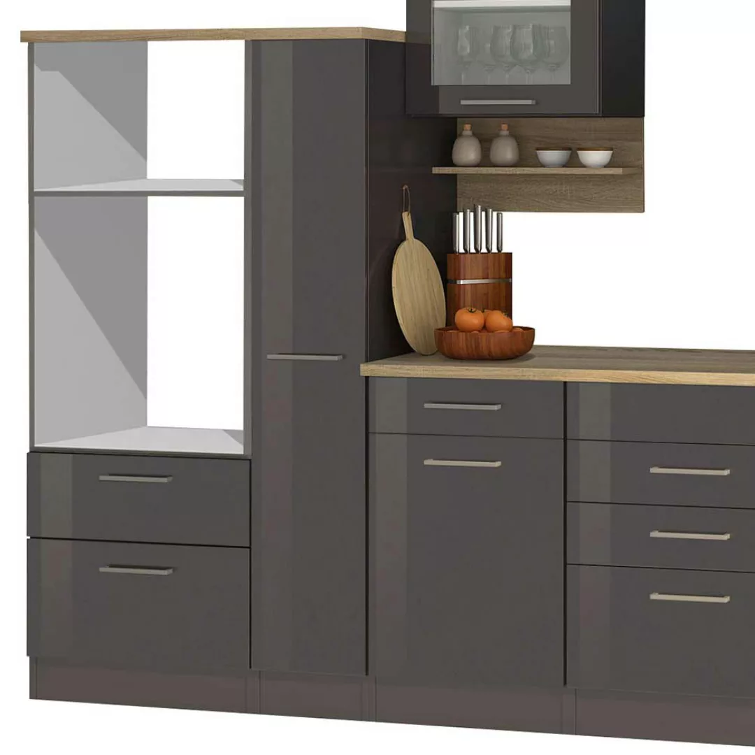 Küchenblock in Grau hochglänzend modern (zwölfteilig) günstig online kaufen