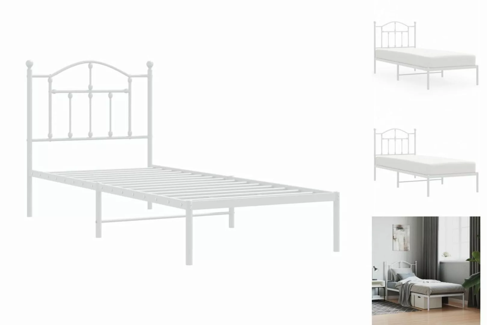 vidaXL Bettgestell Bettrahmen mit Kopfteil Metall Weiß 90x200 cm Bett Bettg günstig online kaufen