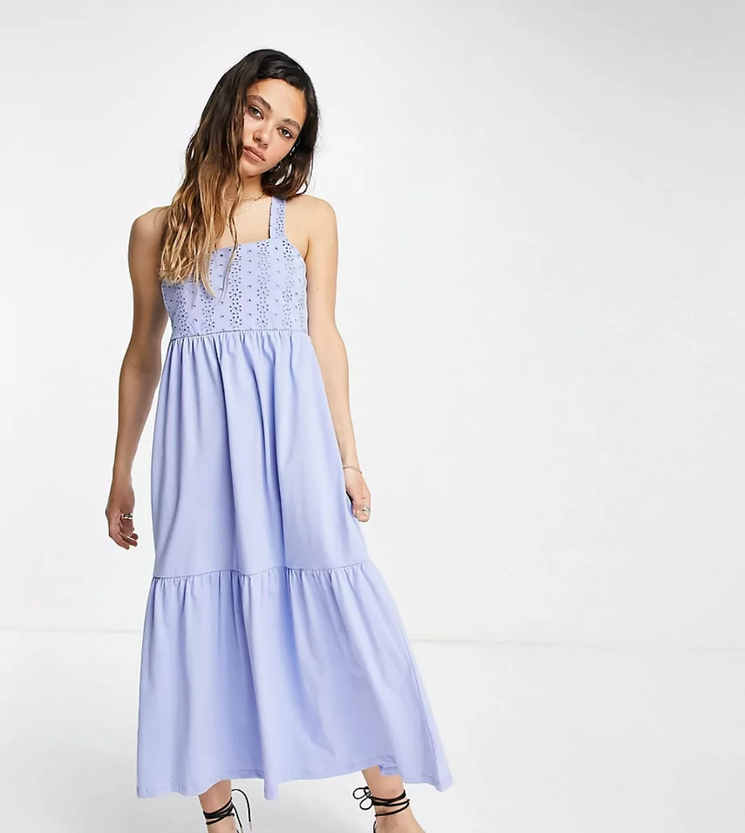 Only – Exclusive – Maxikleid mit Spitzendetail in Blau günstig online kaufen