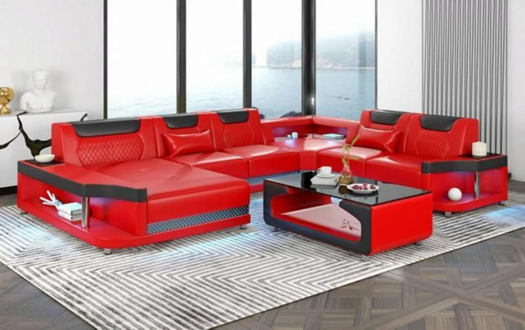 JVmoebel Ecksofa Ecksofa U Form+Couchtisch Modernes Polster Wohnzimmer Möbe günstig online kaufen