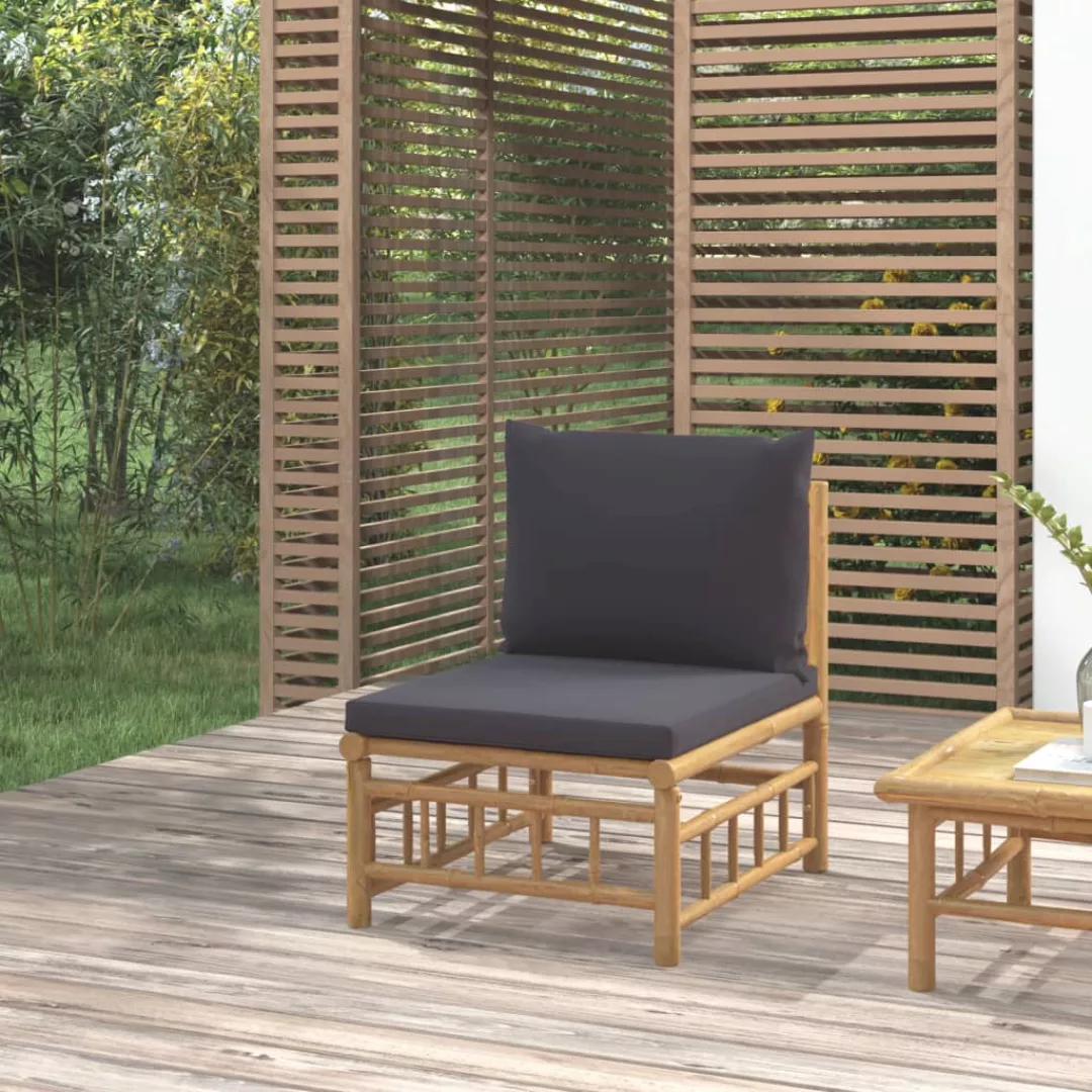 Vidaxl Garten-mittelsofa Mit Dunkelgrauen Kissen Bambus günstig online kaufen