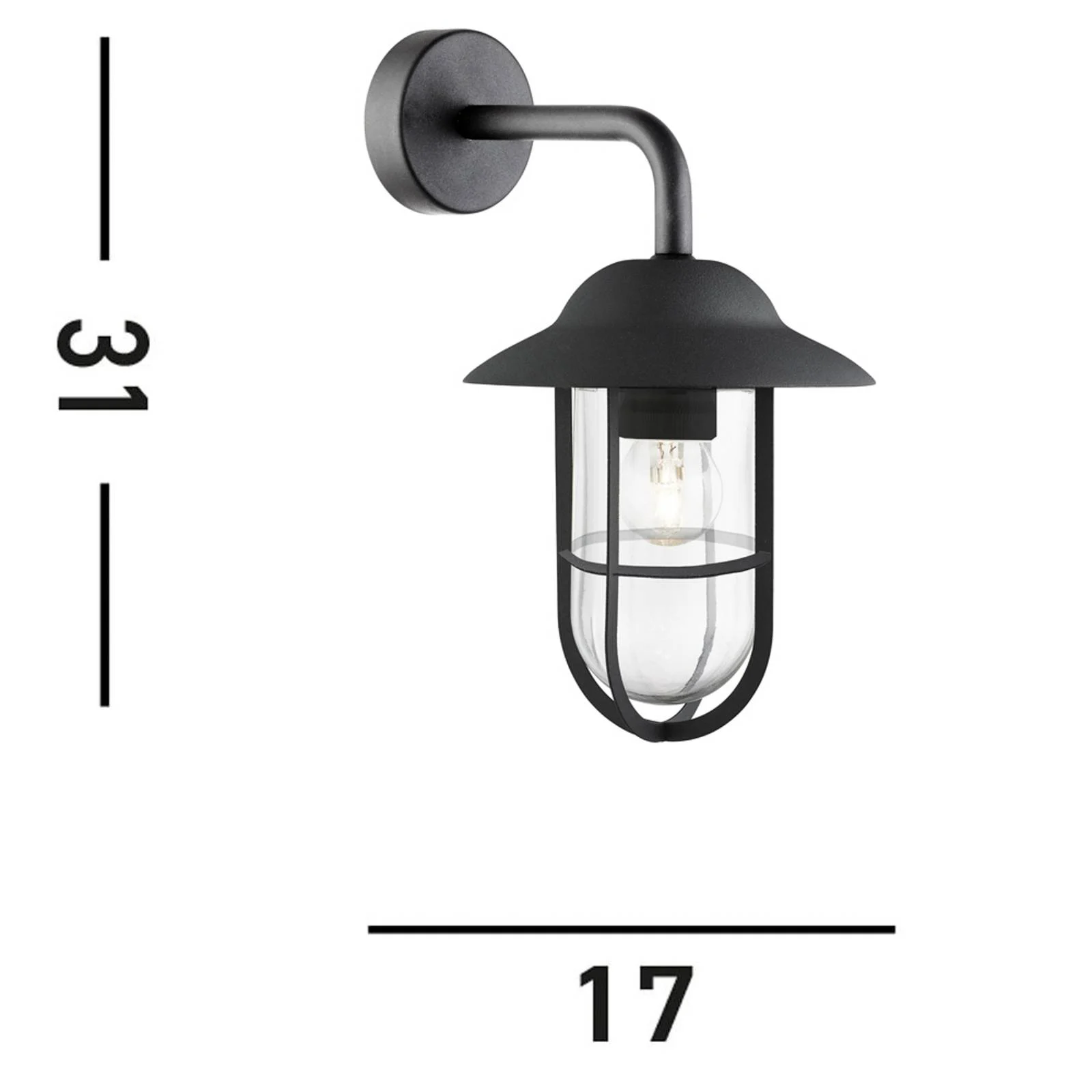 Außenwandleuchte Toronto, schwarz IP44, Stahl, Glas, E27 günstig online kaufen