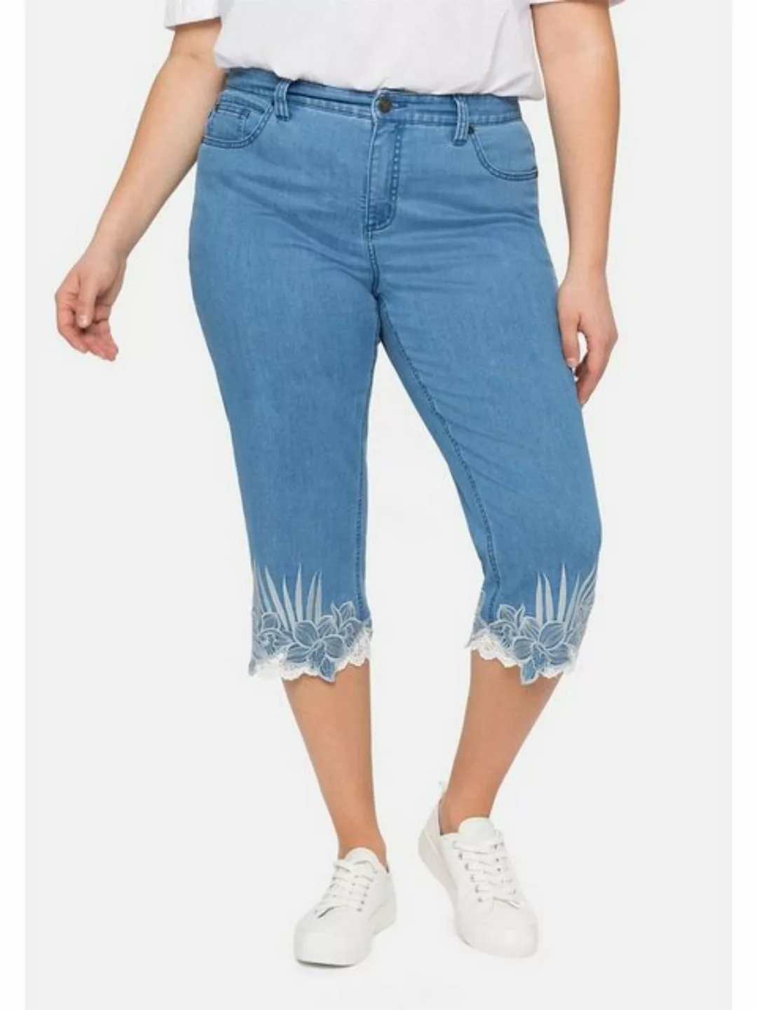 Sheego 3/4-Jeans "Große Größen", mit hochwertiger Stickerei und Spitzendeta günstig online kaufen