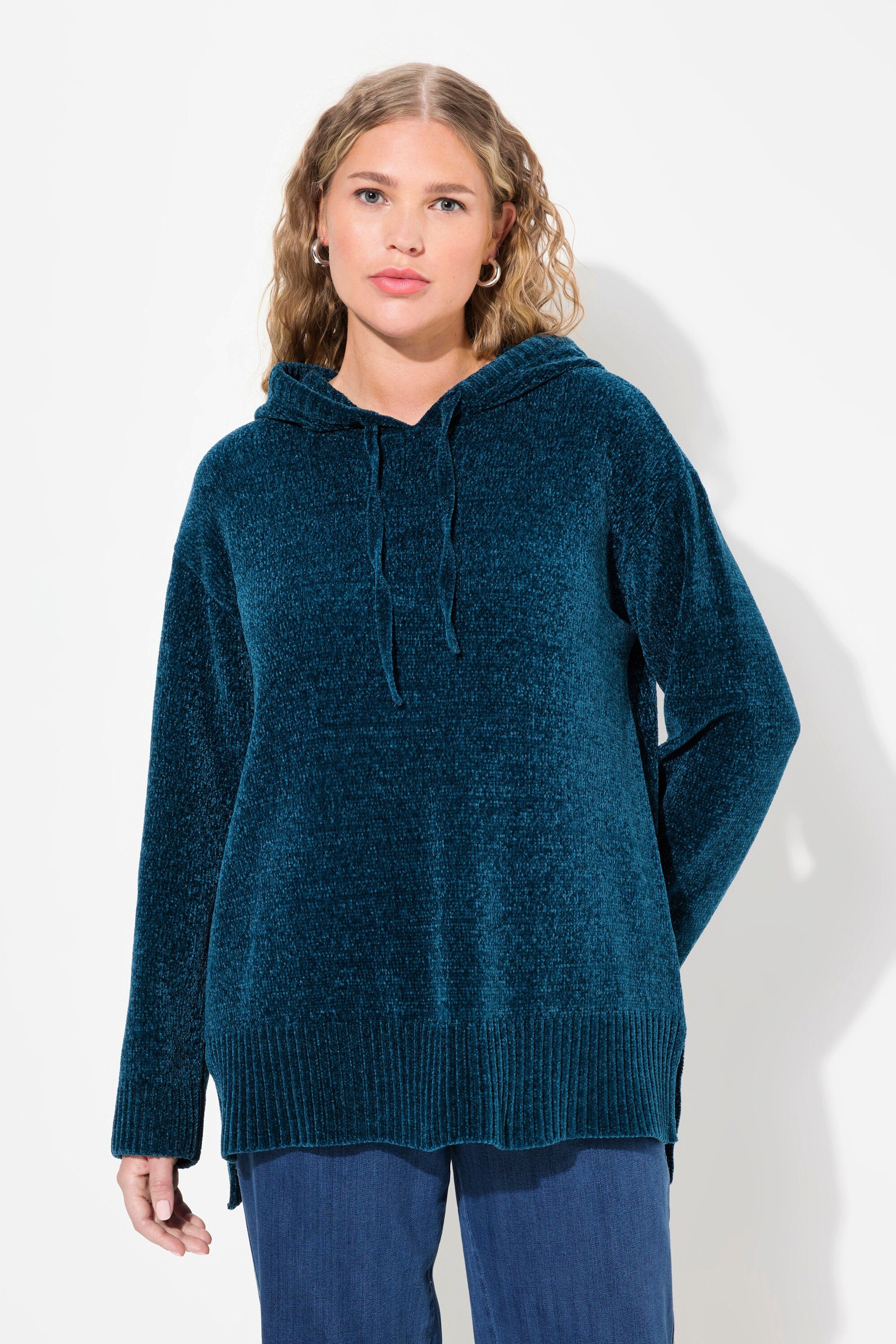 Ulla Popken Wollpullover Chenille-Hoodie Kapuze Kordel günstig online kaufen